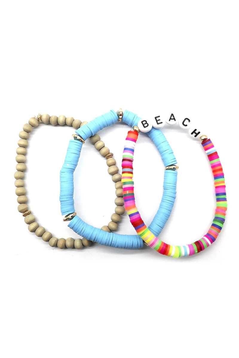 Fashion Wood Rubber Disc Bead Beach Letter Stretch Multi Bracelet - LLR Chic