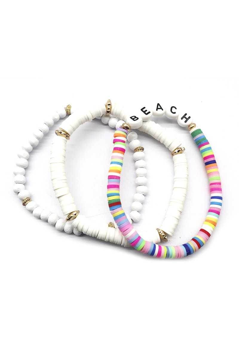Fashion Wood Rubber Disc Bead Beach Letter Stretch Multi Bracelet - LLR Chic