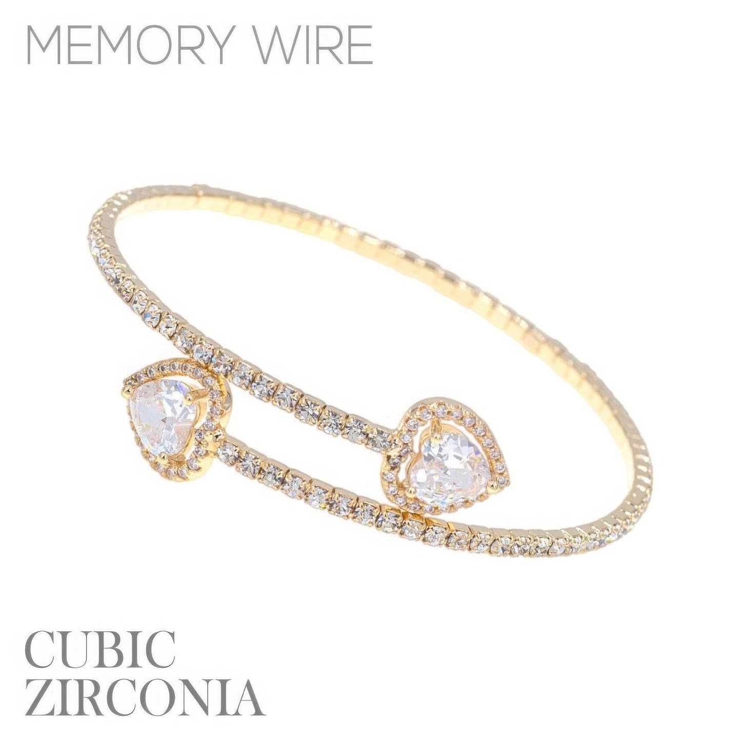 Rhinestone Heart Cz 1 Line Wire Cuff Bracelet - LLR Chic