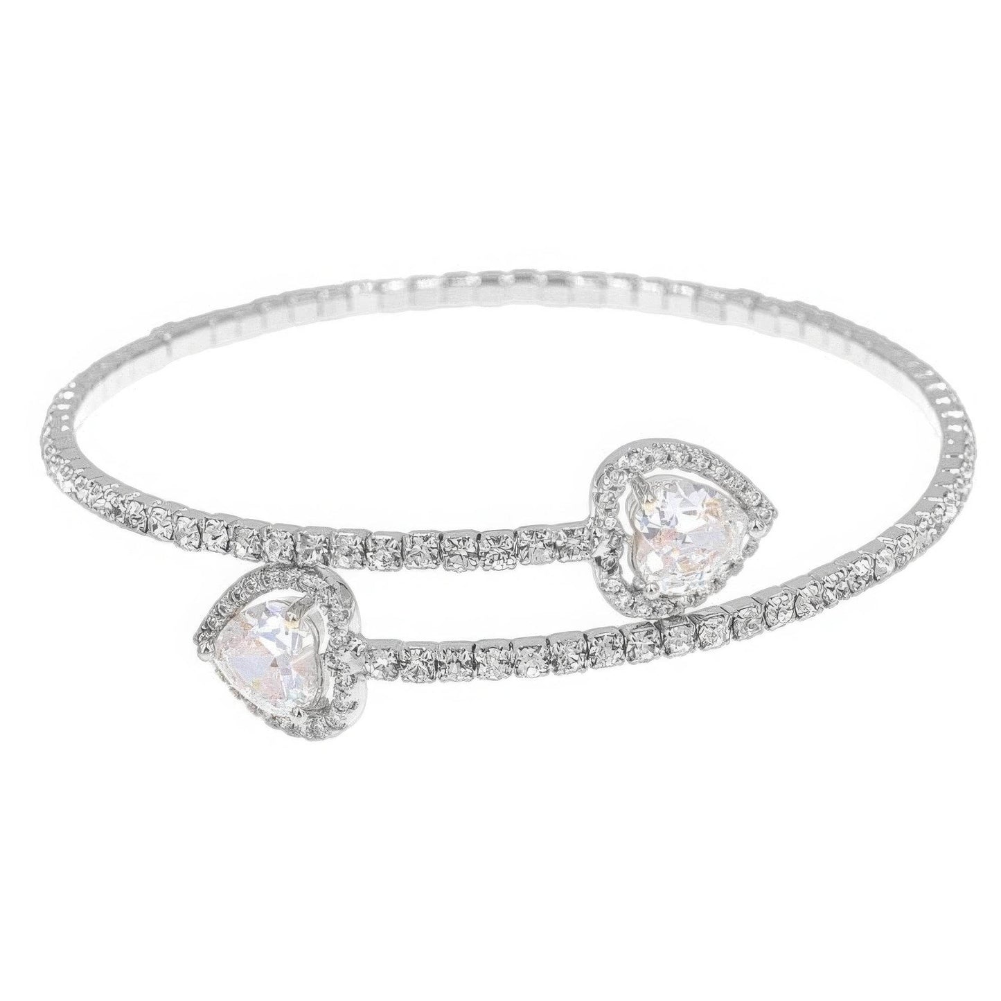 Rhinestone Heart Cz 1 Line Wire Cuff Bracelet - LLR Chic