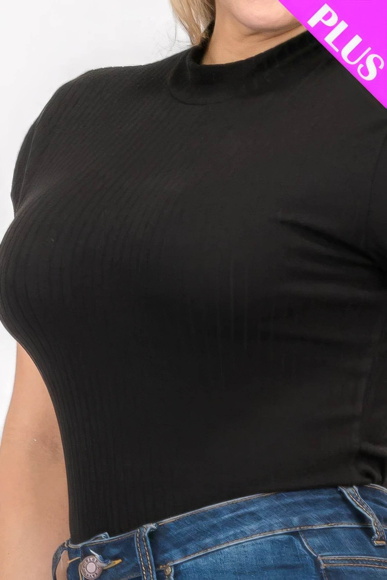 Plus Size Ribbed Short Sleeve Bodysuit - LLR Chic