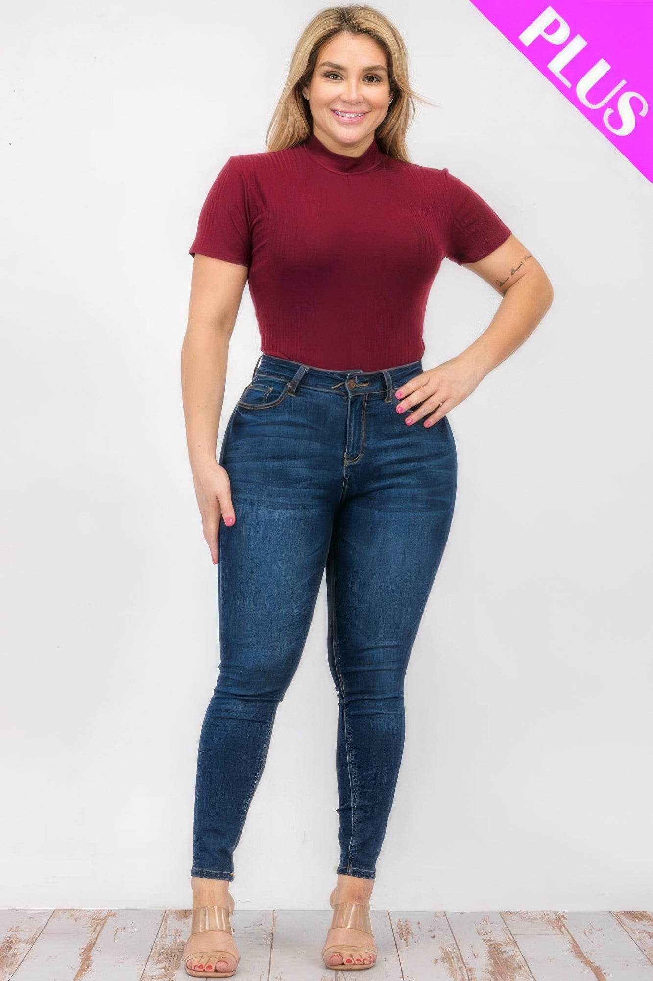 Plus Size Ribbed Short Sleeve Bodysuit - LLR Chic