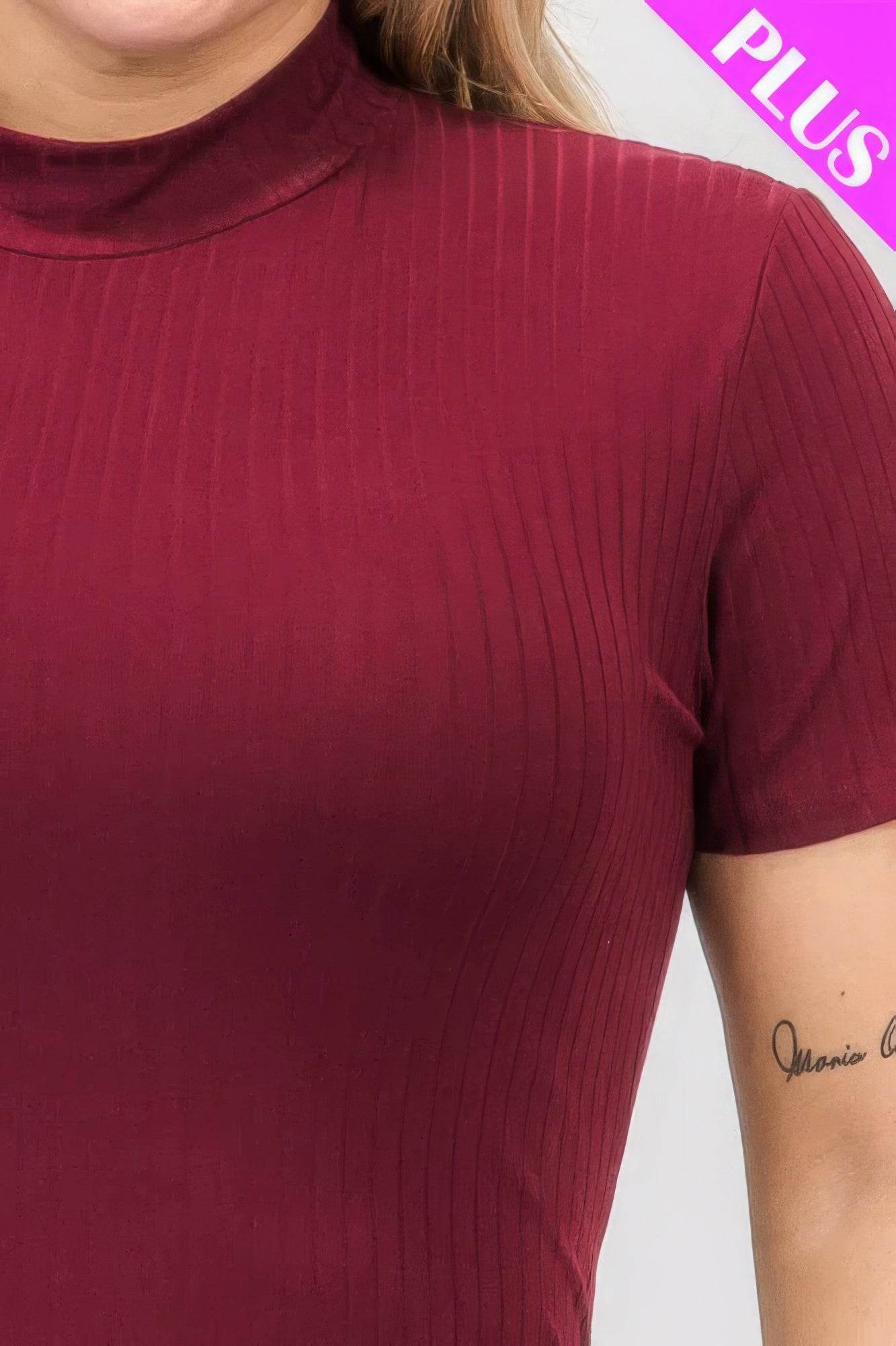 Plus Size Ribbed Short Sleeve Bodysuit - LLR Chic