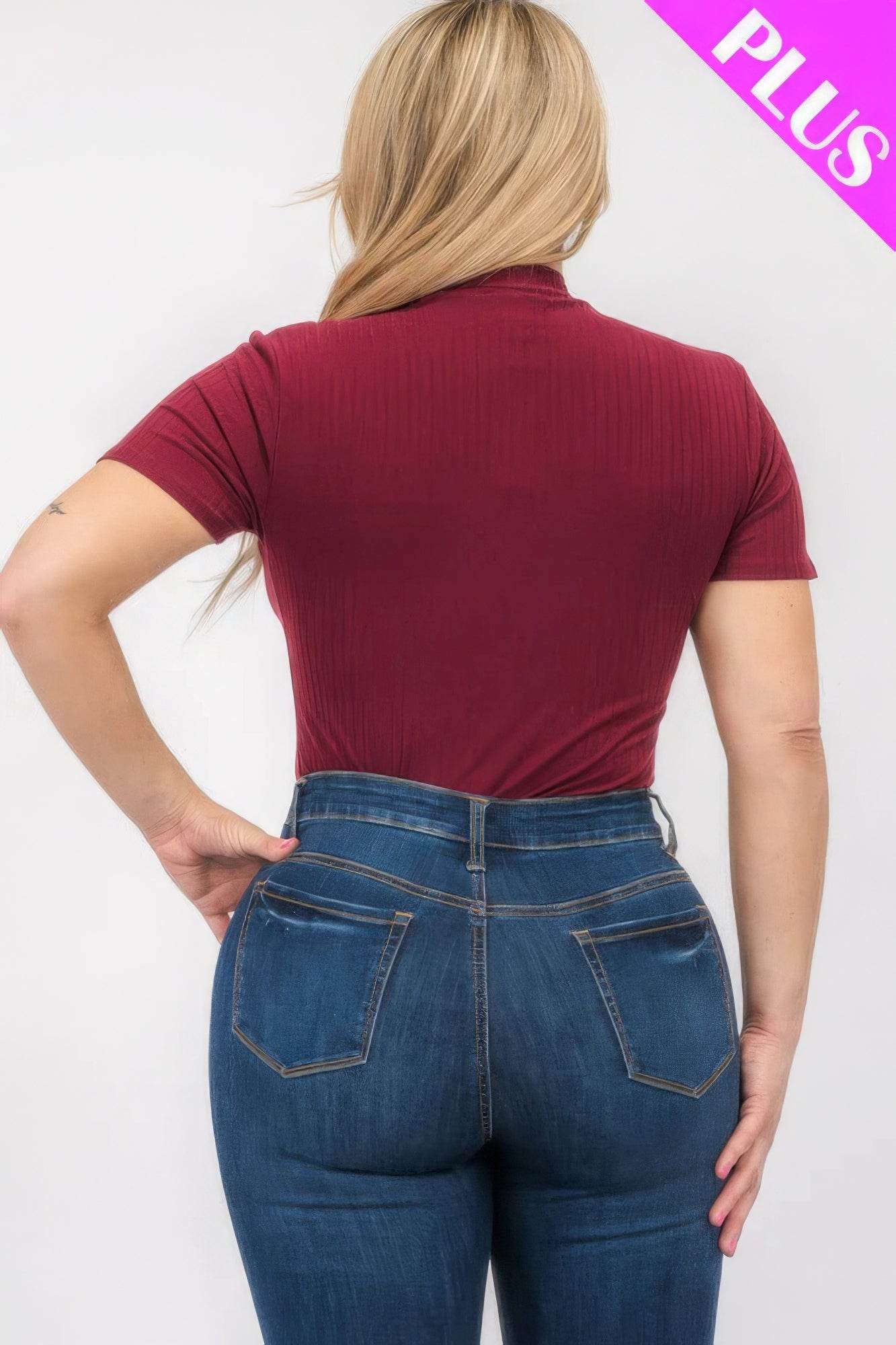 Plus Size Ribbed Short Sleeve Bodysuit - LLR Chic