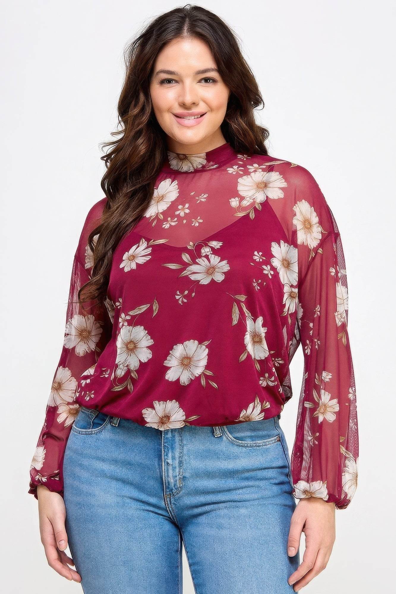 Mesh Floral Ls Top W/cami - LLR Chic