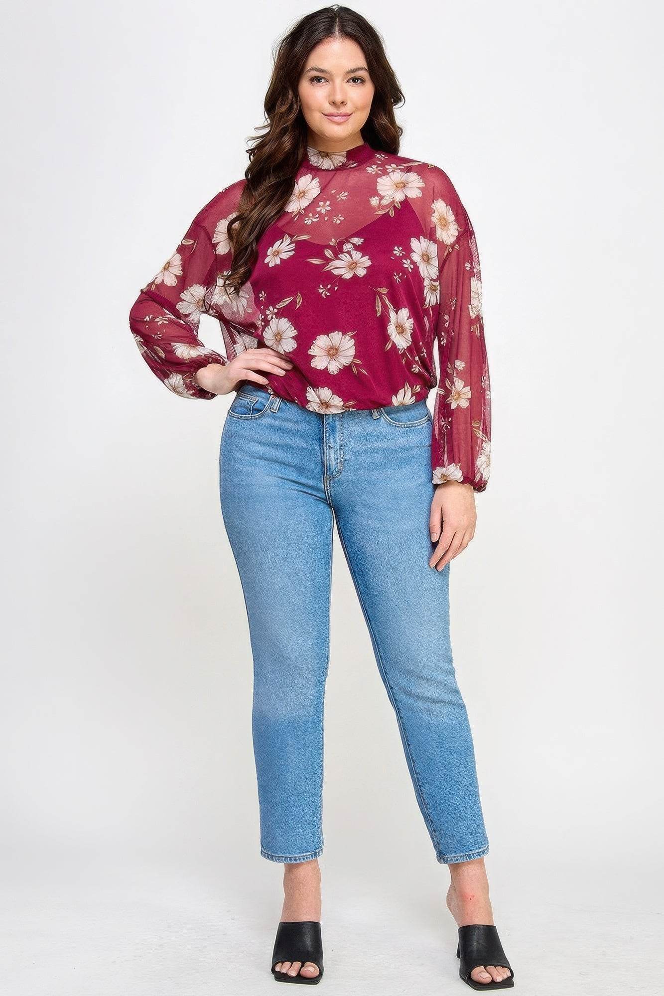 Mesh Floral Ls Top W/cami - LLR Chic