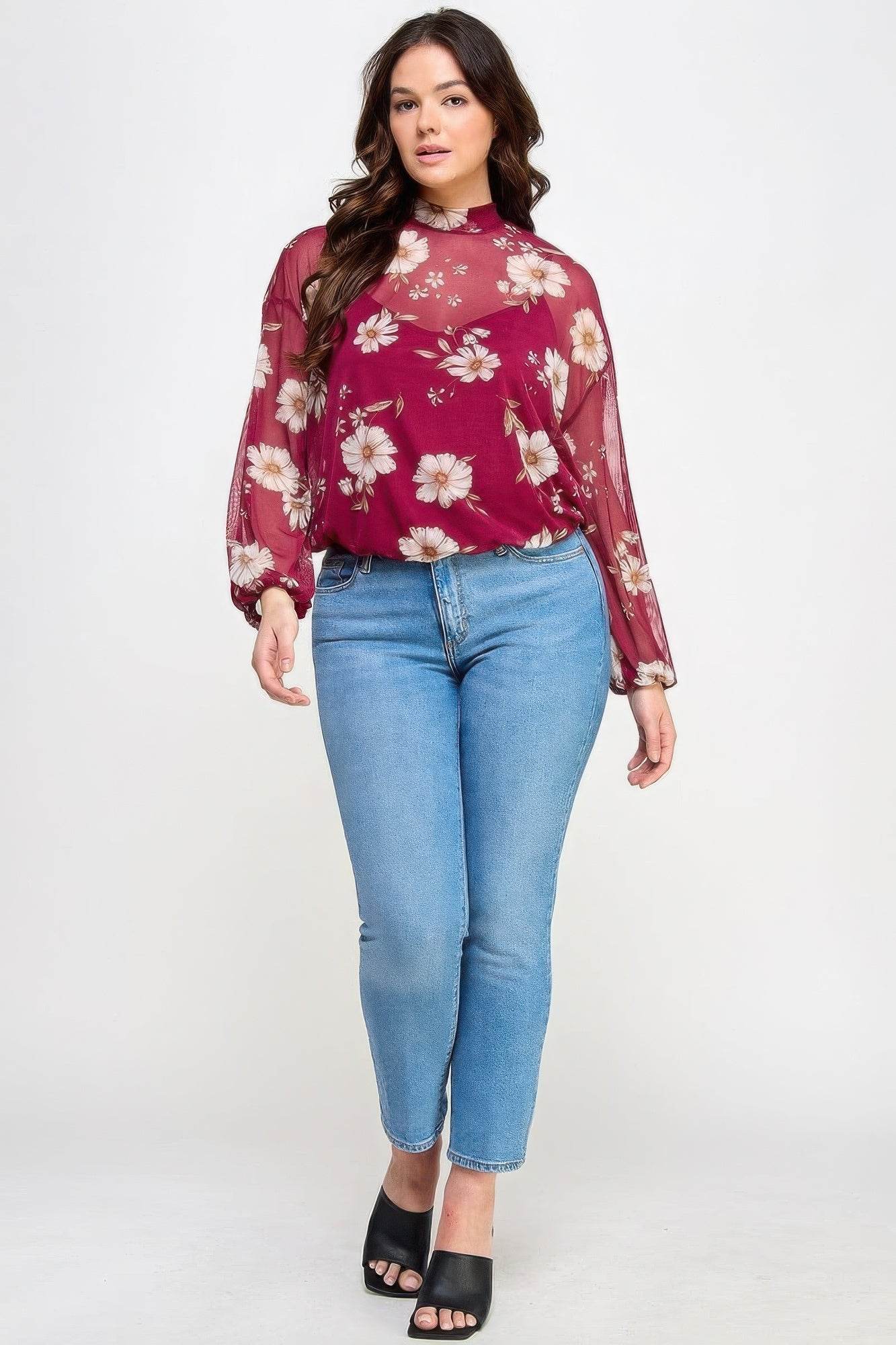 Mesh Floral Ls Top W/cami - LLR Chic