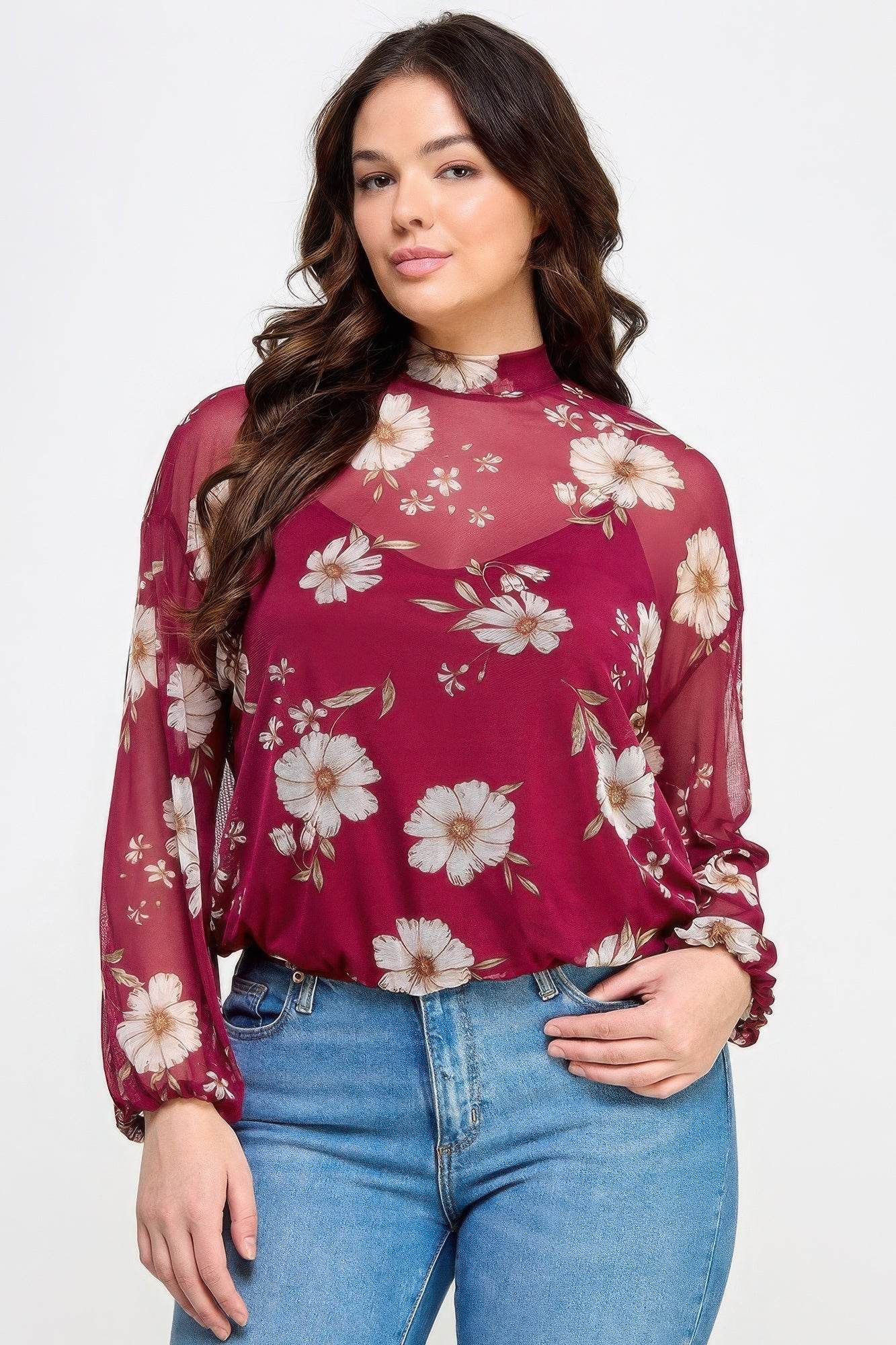 Mesh Floral Ls Top W/cami - LLR Chic