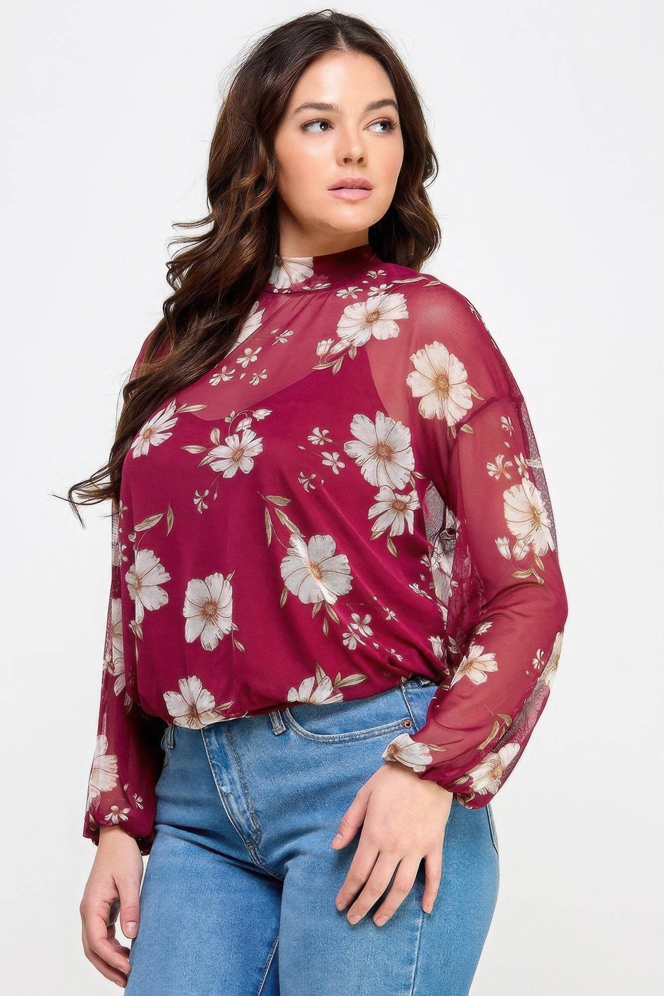 Mesh Floral Ls Top W/cami - LLR Chic