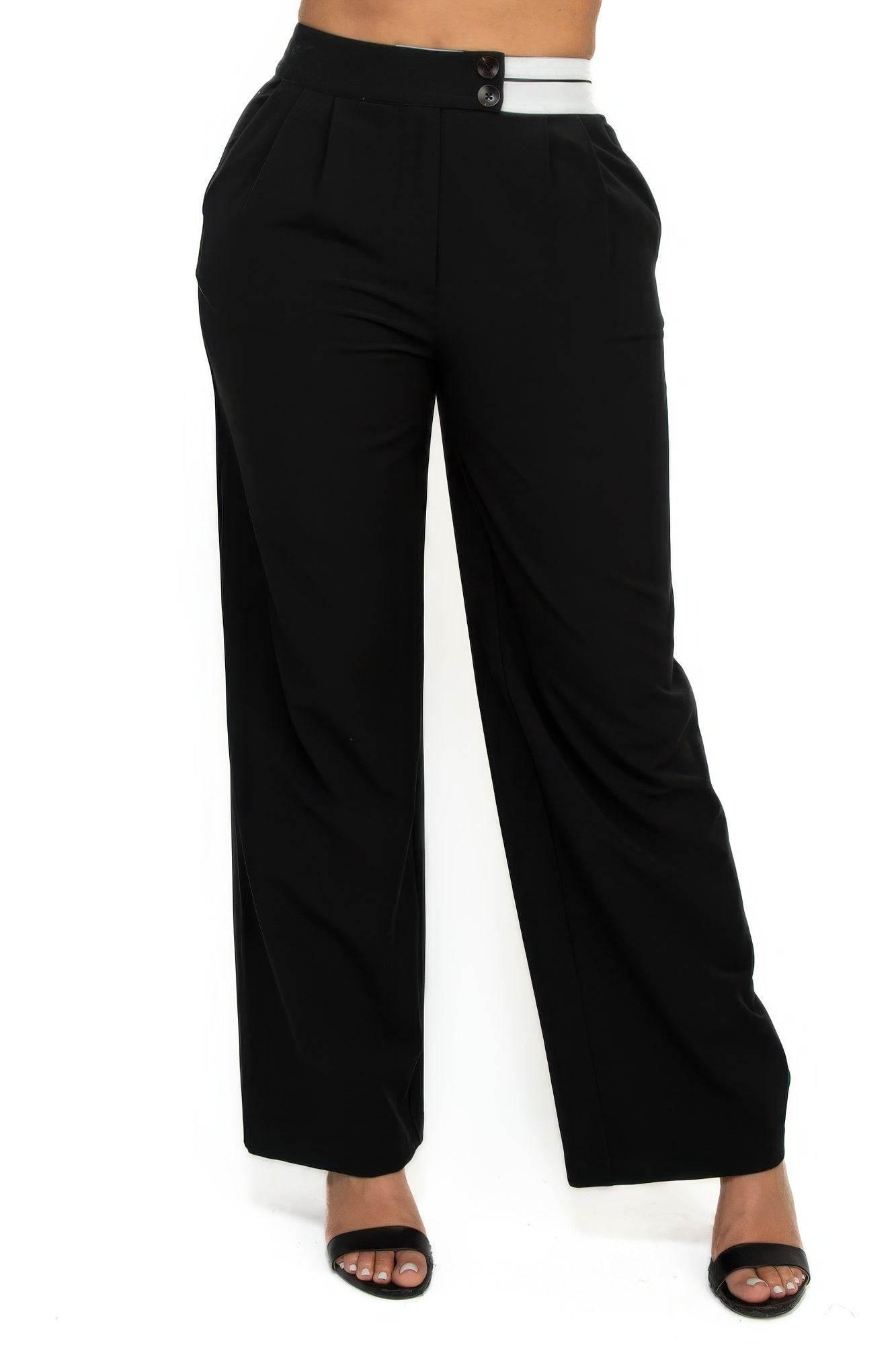 High-rise wide elastic contrast waist pants - LLR Chic