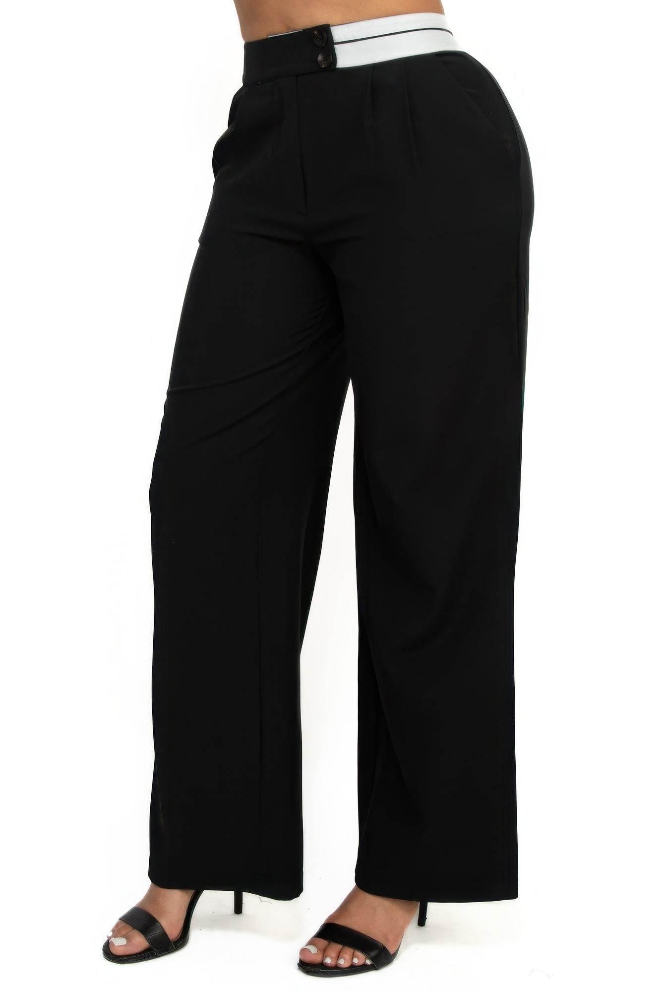High-rise wide elastic contrast waist pants - LLR Chic