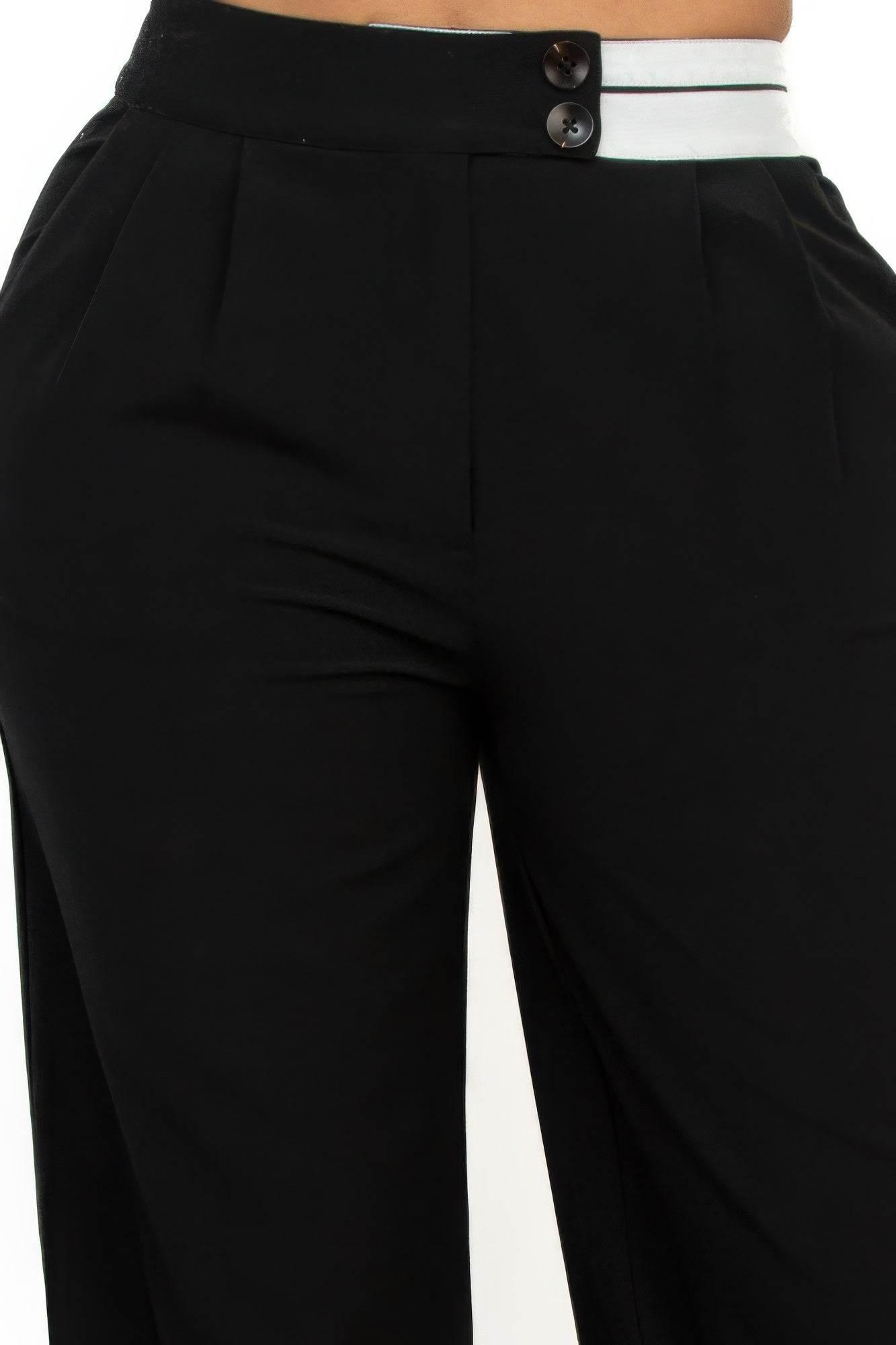 High-rise wide elastic contrast waist pants - LLR Chic