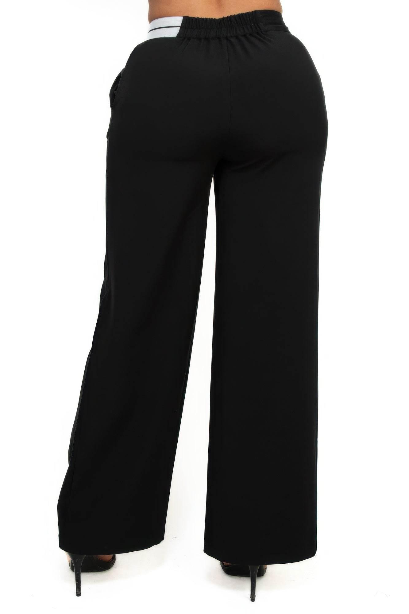 High-rise wide elastic contrast waist pants - LLR Chic