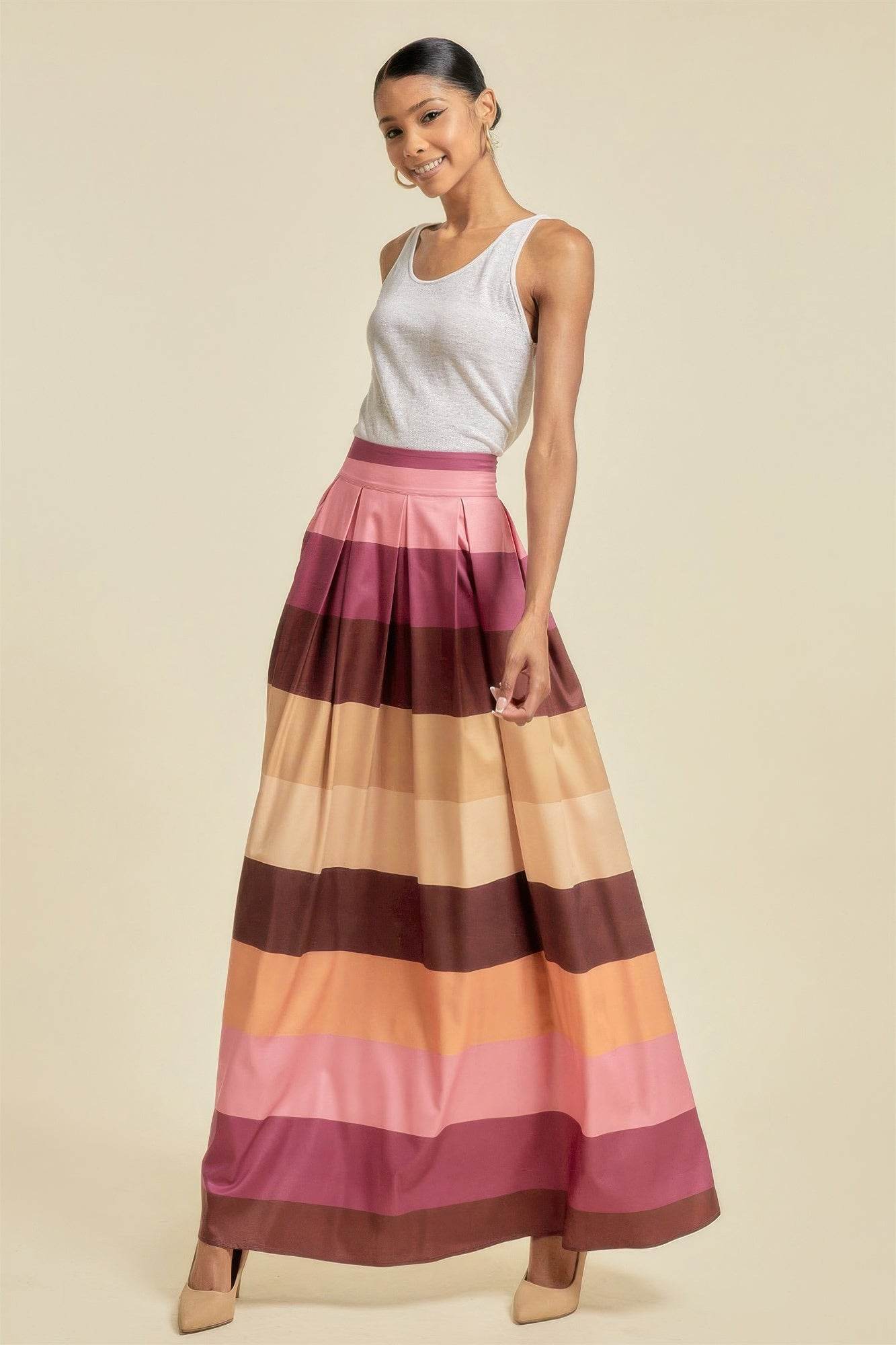 Color Block Maxi Skirt With Pockets - LLR Chic