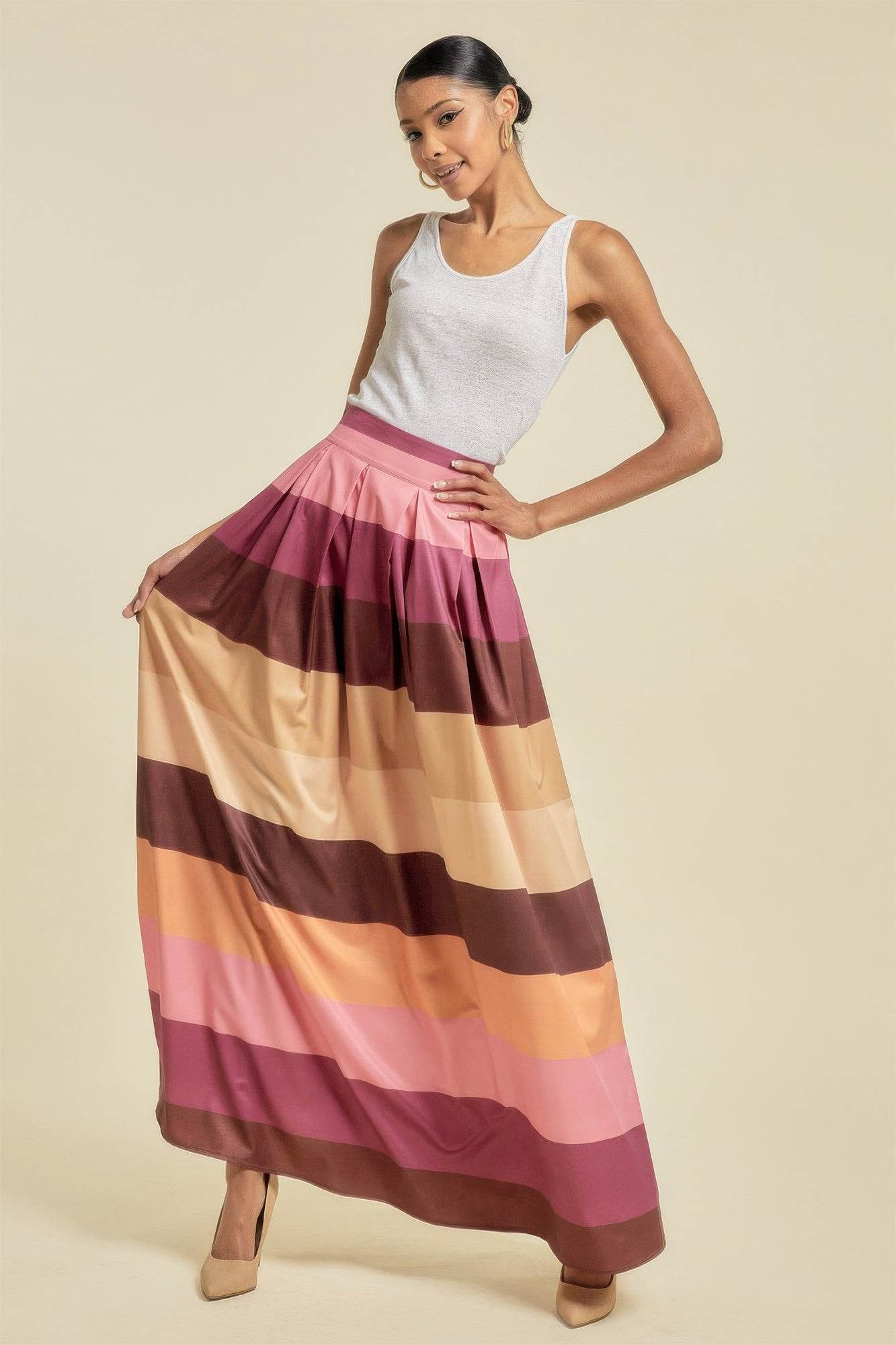 Color Block Maxi Skirt With Pockets - LLR Chic