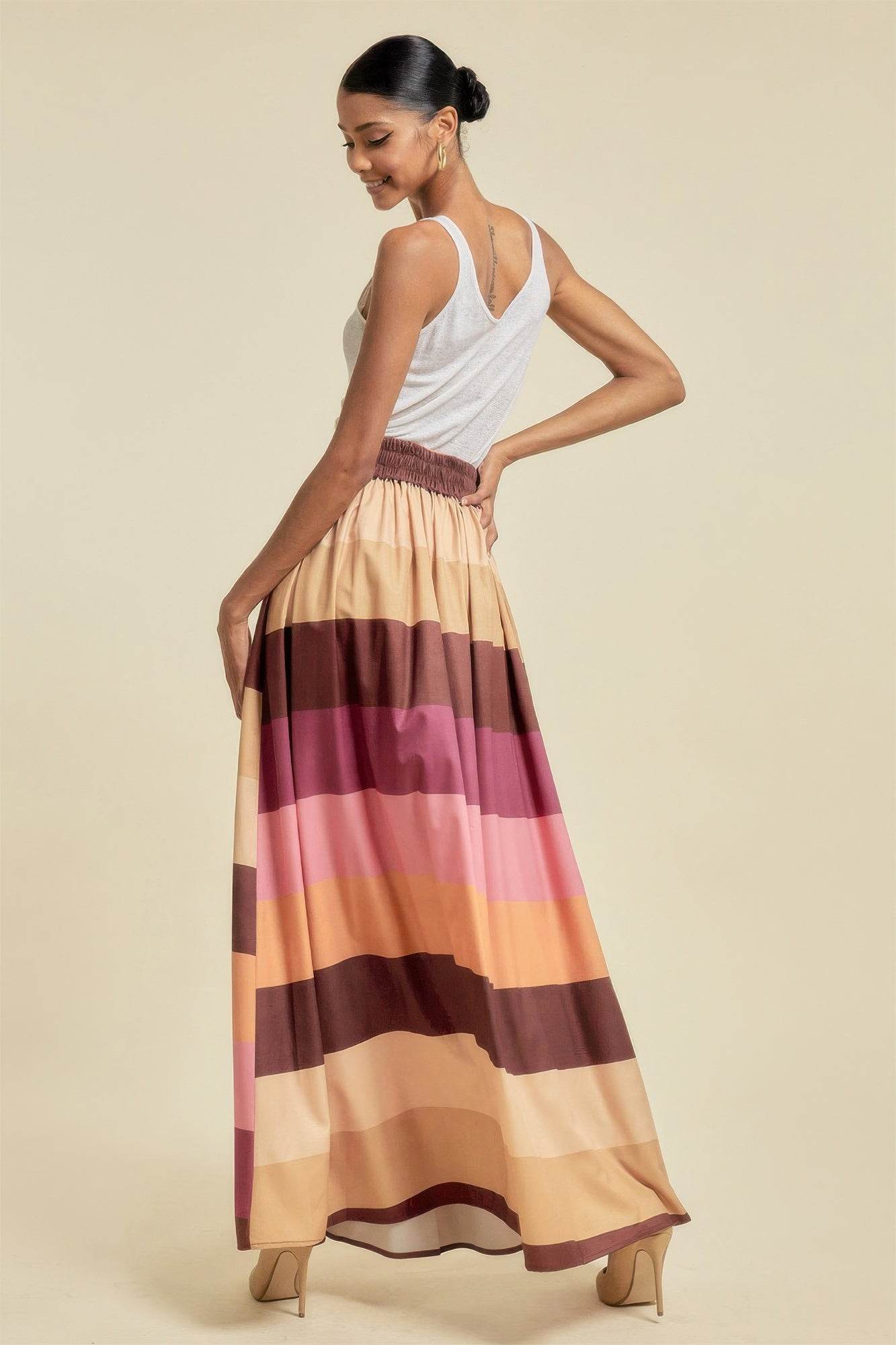Color Block Maxi Skirt With Pockets - LLR Chic