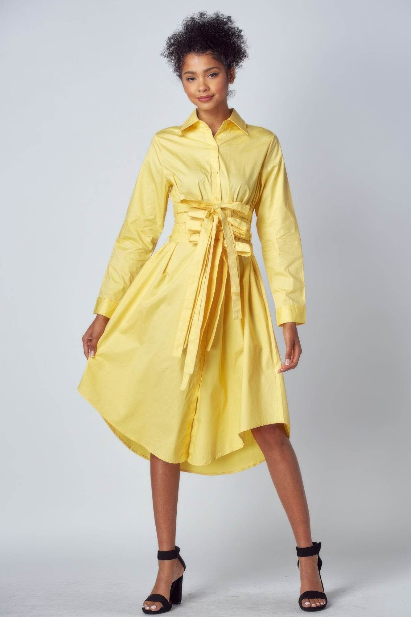 Shirt Dress With Tie Up Belt Detail - LLR Chic