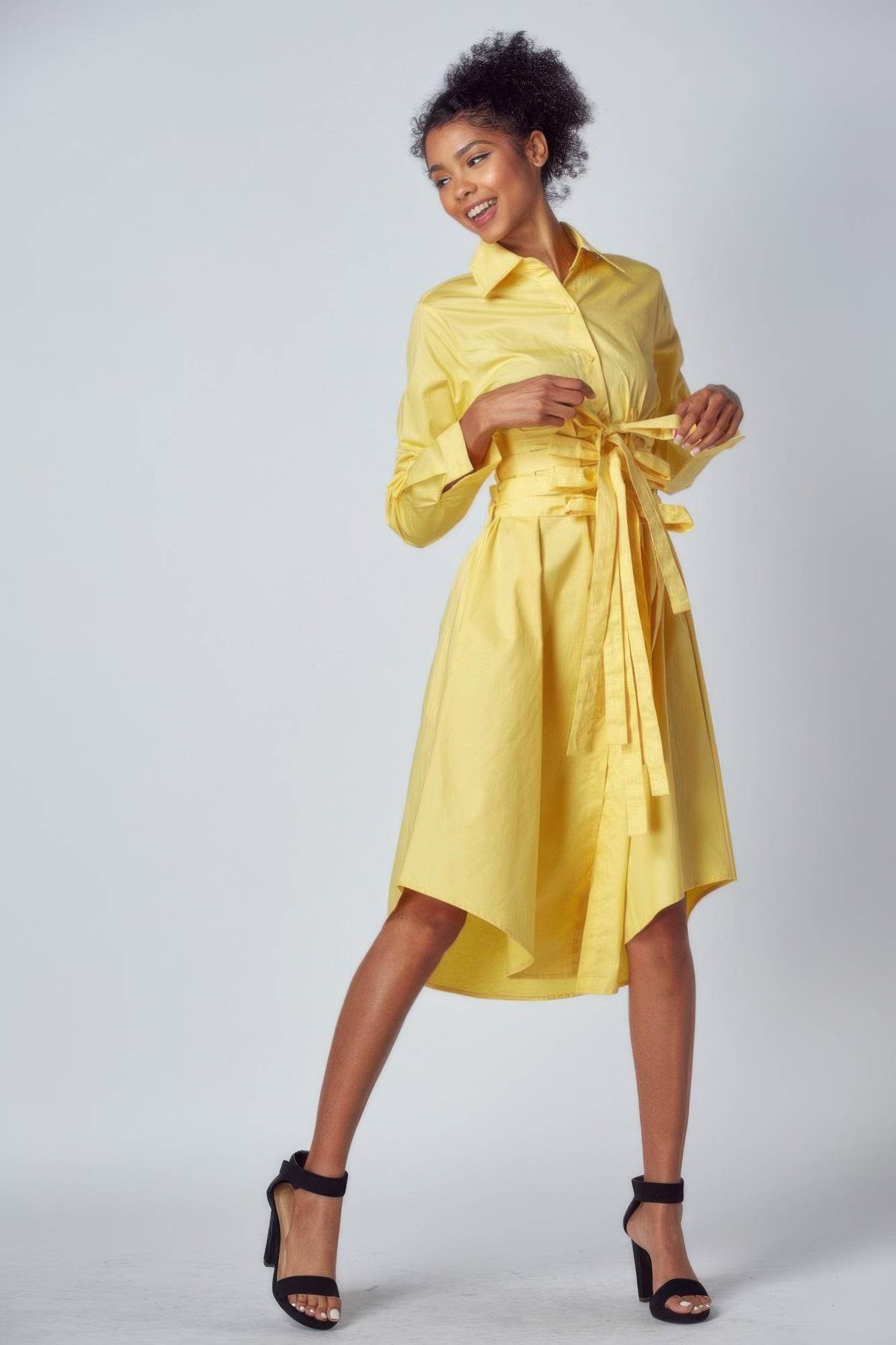 Shirt Dress With Tie Up Belt Detail - LLR Chic