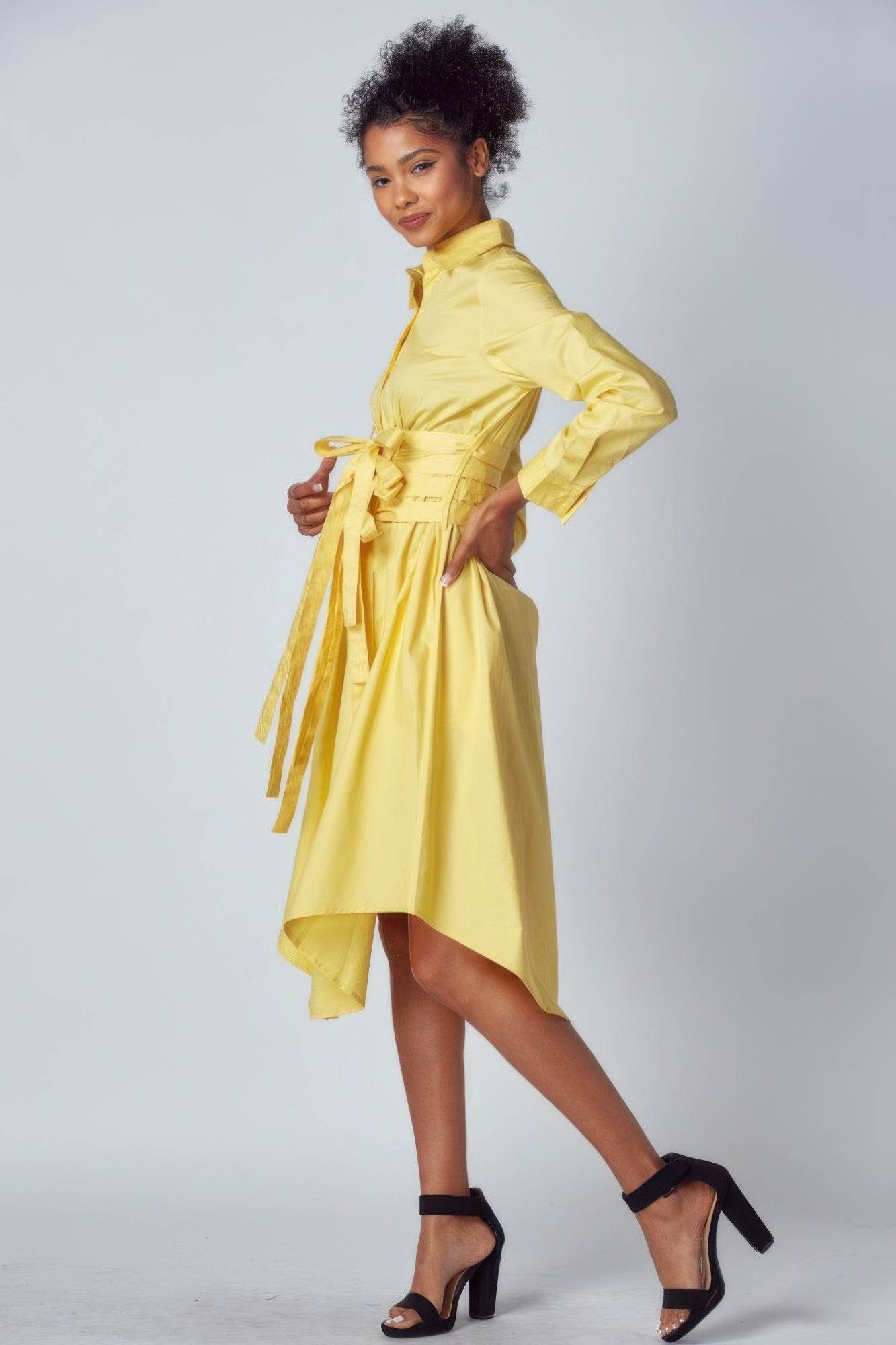 Shirt Dress With Tie Up Belt Detail - LLR Chic