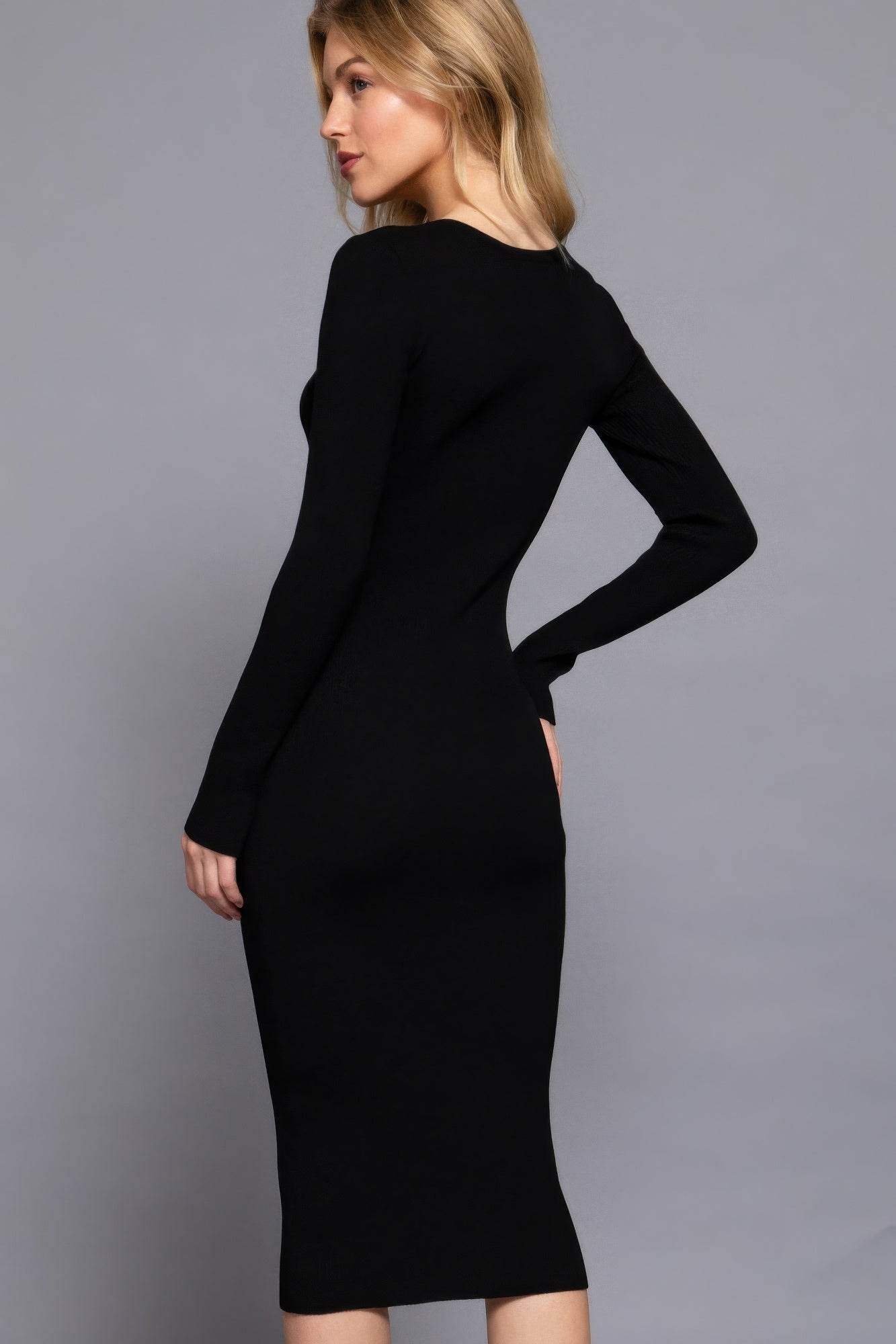 Henley Neck Midi Sweater Dress - LLR Chic