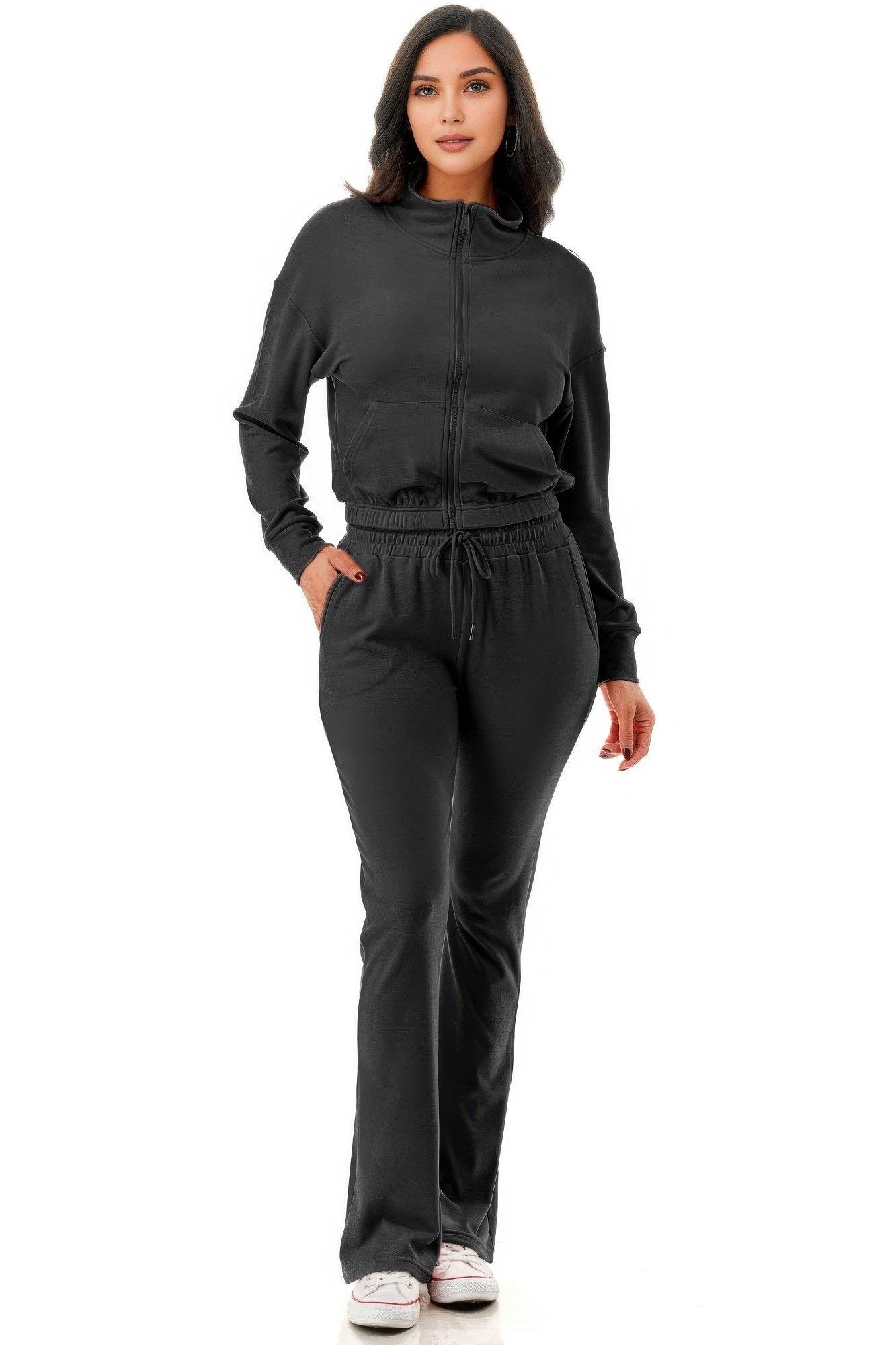 Thermal Crop Jacket With Flare Pants Set - LLR Chic