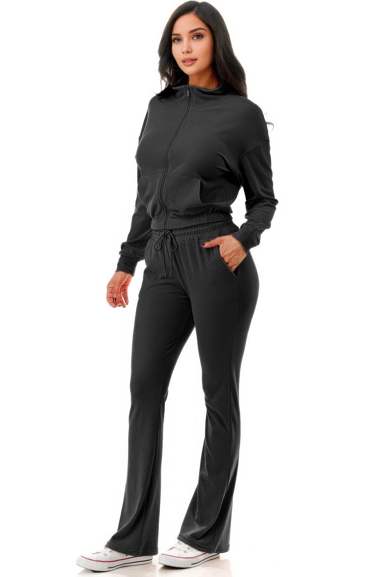 Thermal Crop Jacket With Flare Pants Set - LLR Chic