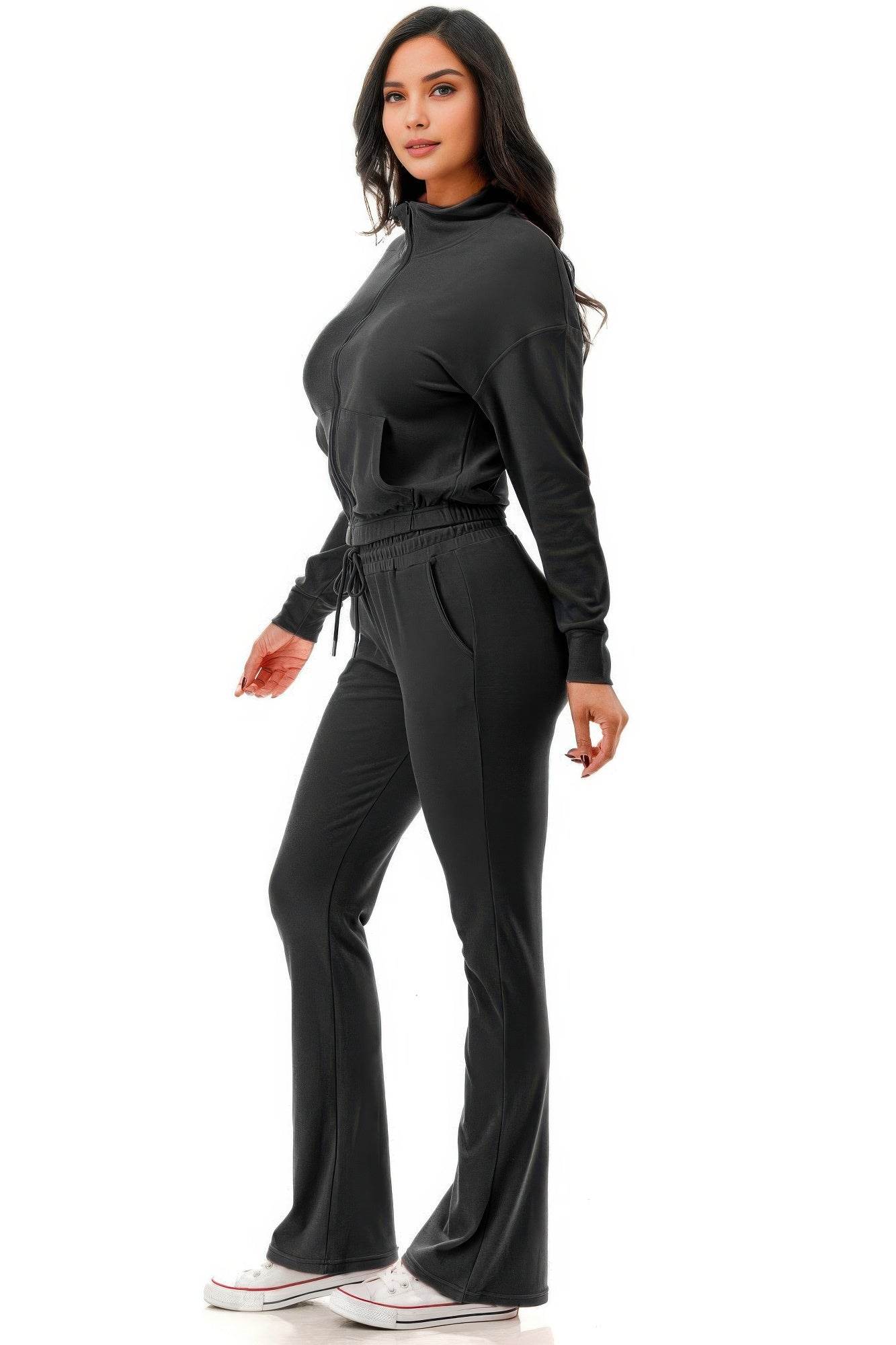 Thermal Crop Jacket With Flare Pants Set - LLR Chic