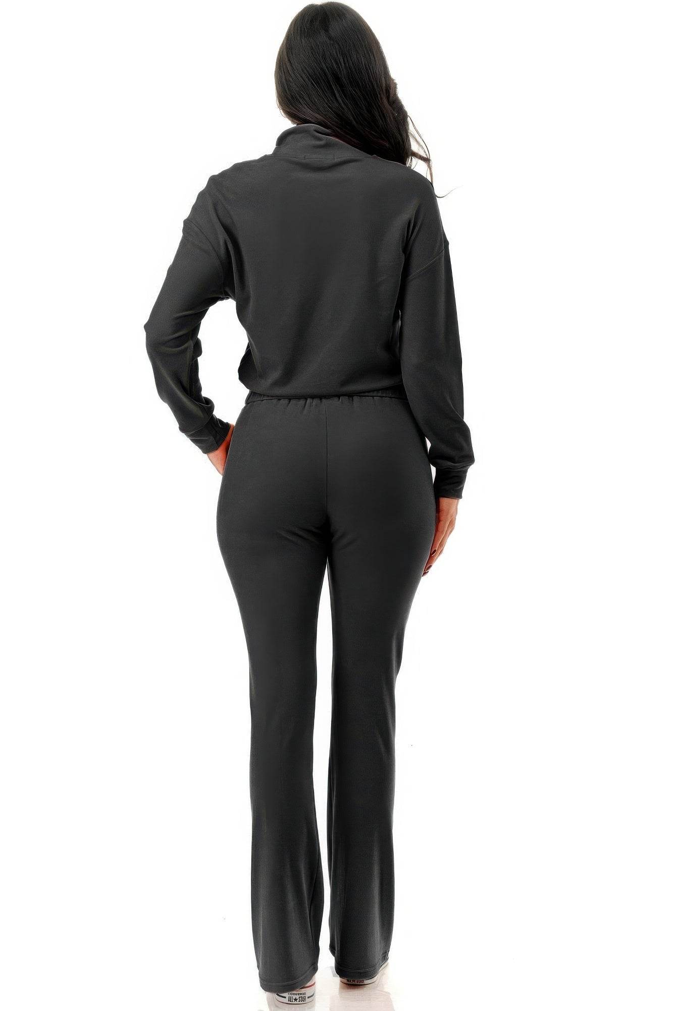 Thermal Crop Jacket With Flare Pants Set - LLR Chic