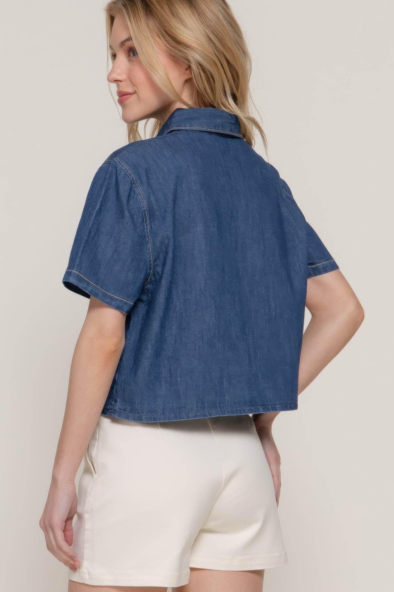 Short Sleeve Boxy Denim Shirt - LLR Chic