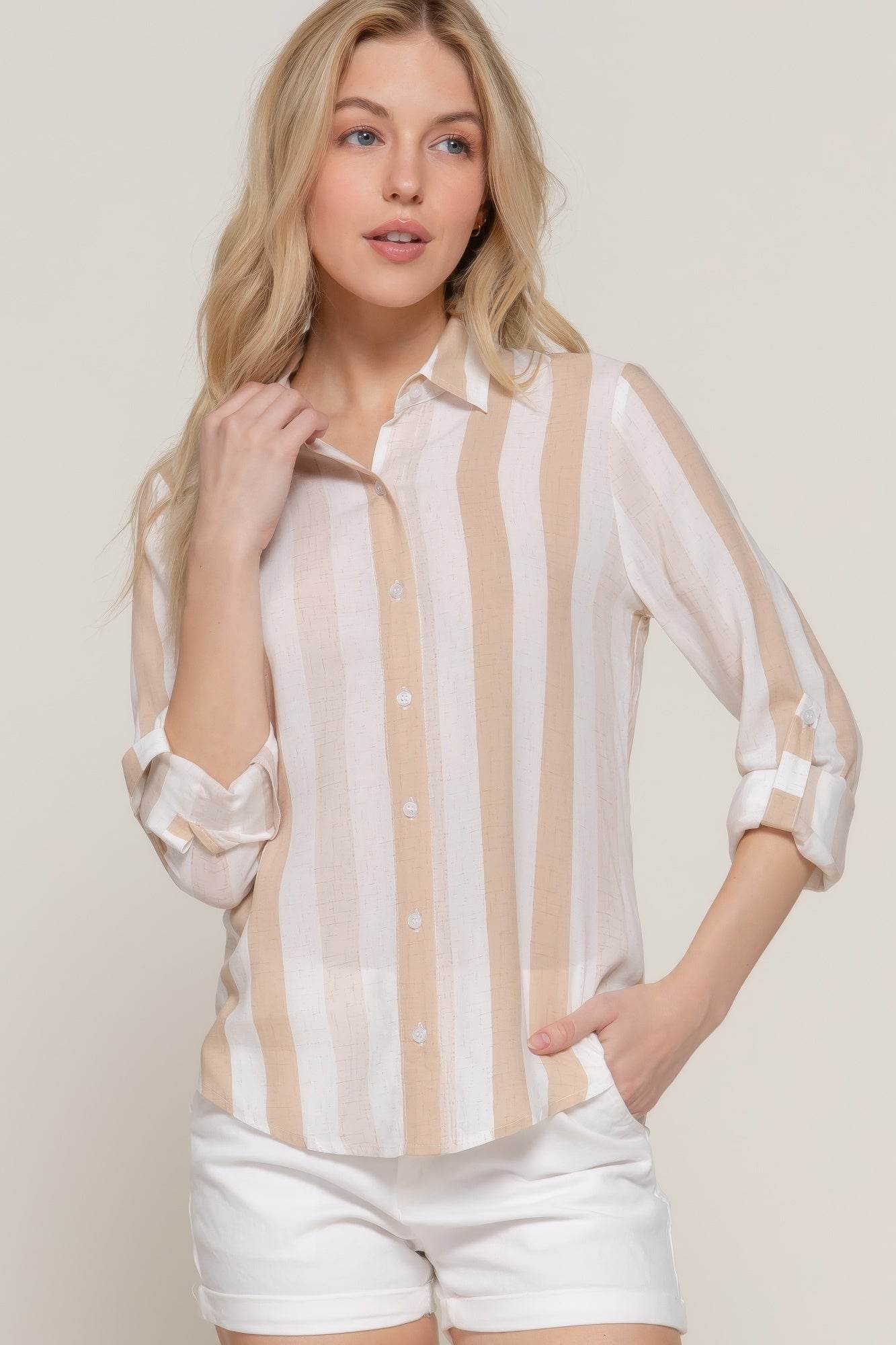 Long Slv Wide Stripe Woven Shirt - LLR Chic