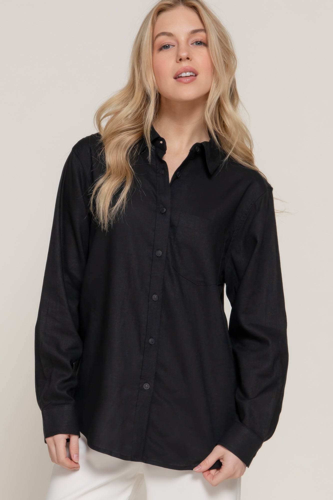 Long Sleeve Linen Blend Shirt - LLR Chic