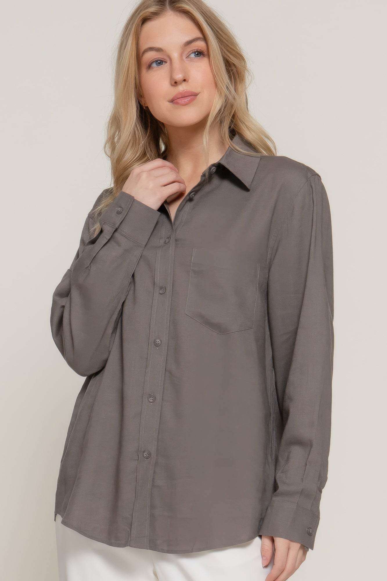 Long Sleeve Linen Blend Shirt - LLR Chic