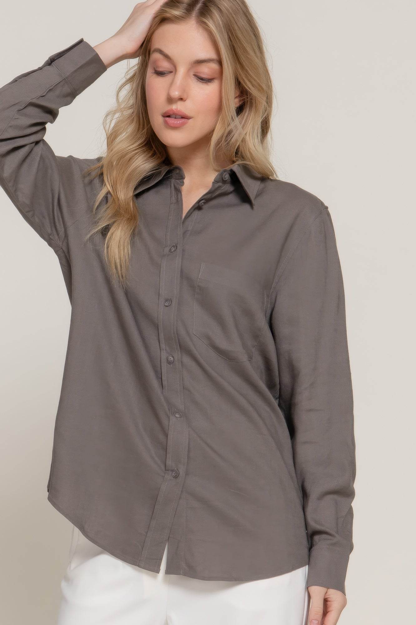 Long Sleeve Linen Blend Shirt - LLR Chic