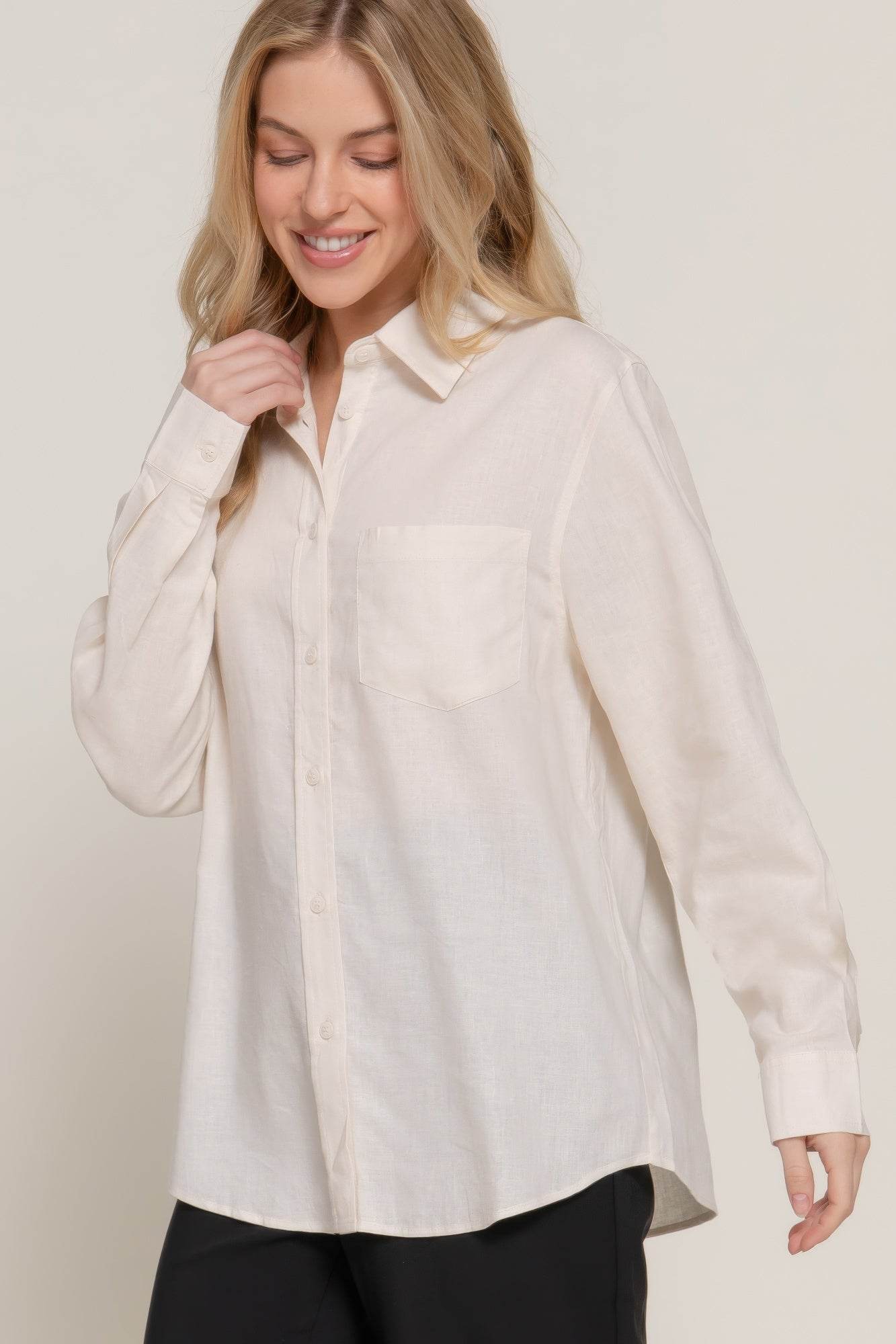 Long Sleeve Linen Blend Shirt - LLR Chic