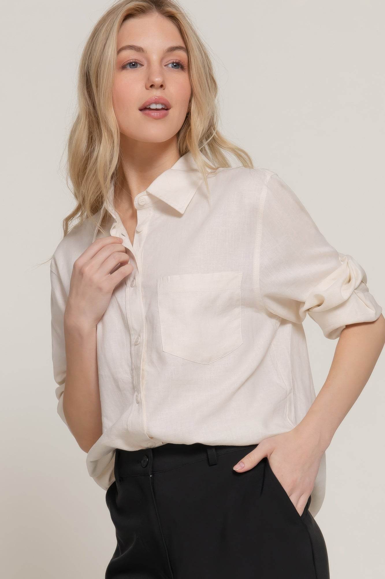 Long Sleeve Linen Blend Shirt - LLR Chic