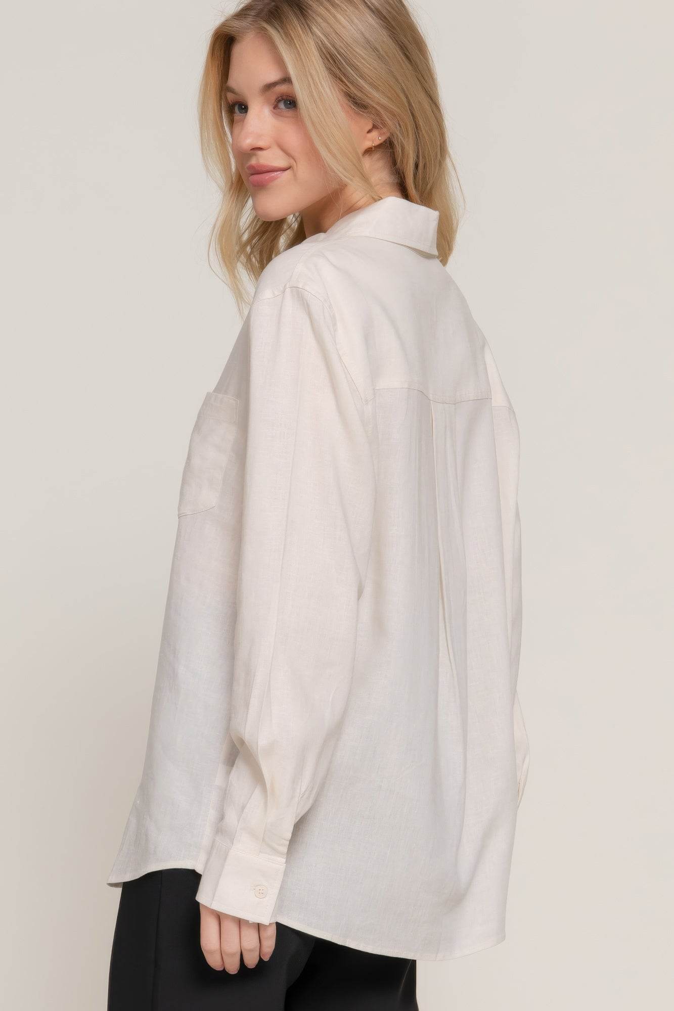 Long Sleeve Linen Blend Shirt - LLR Chic