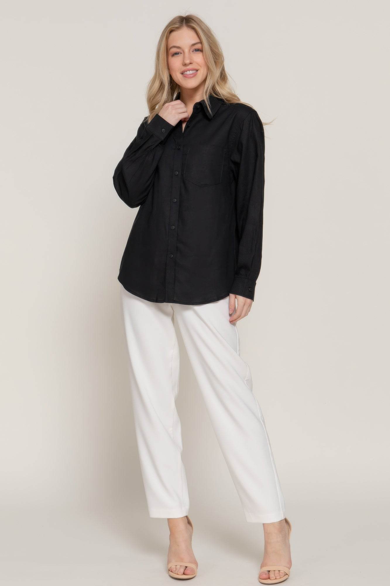 Long Sleeve Linen Blend Shirt - LLR Chic