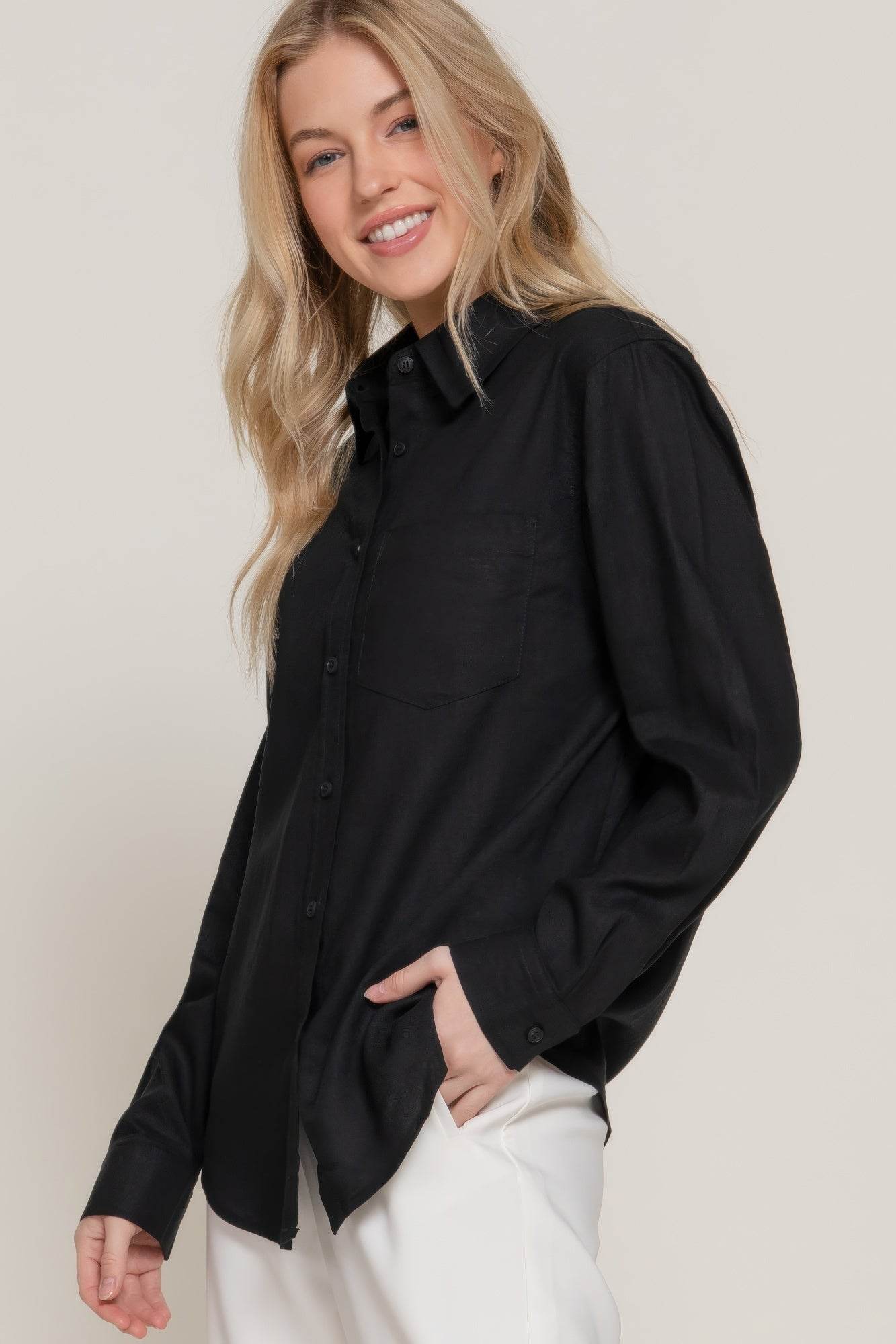 Long Sleeve Linen Blend Shirt - LLR Chic