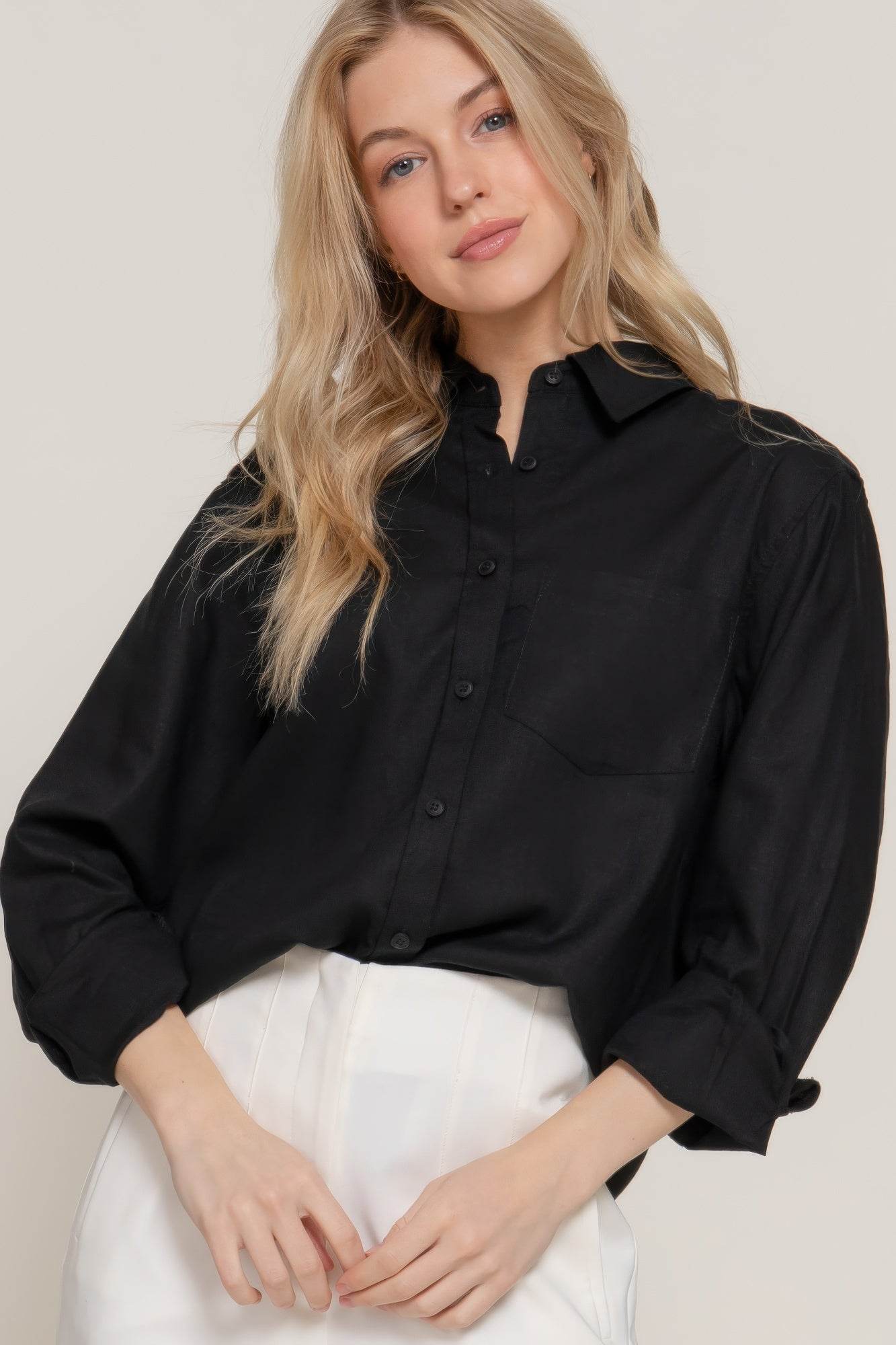 Long Sleeve Linen Blend Shirt - LLR Chic