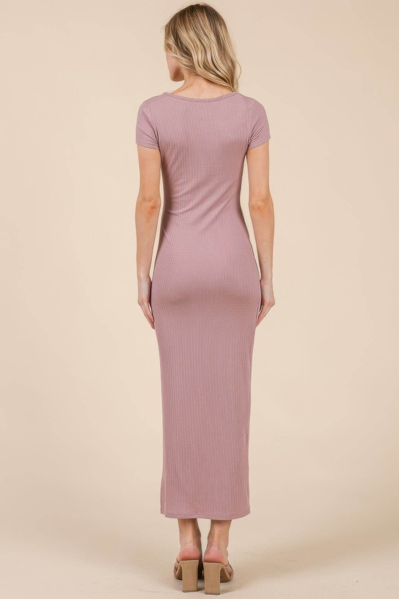 Square Scoop Neck Side Slit Maxi Dress - LLR Chic