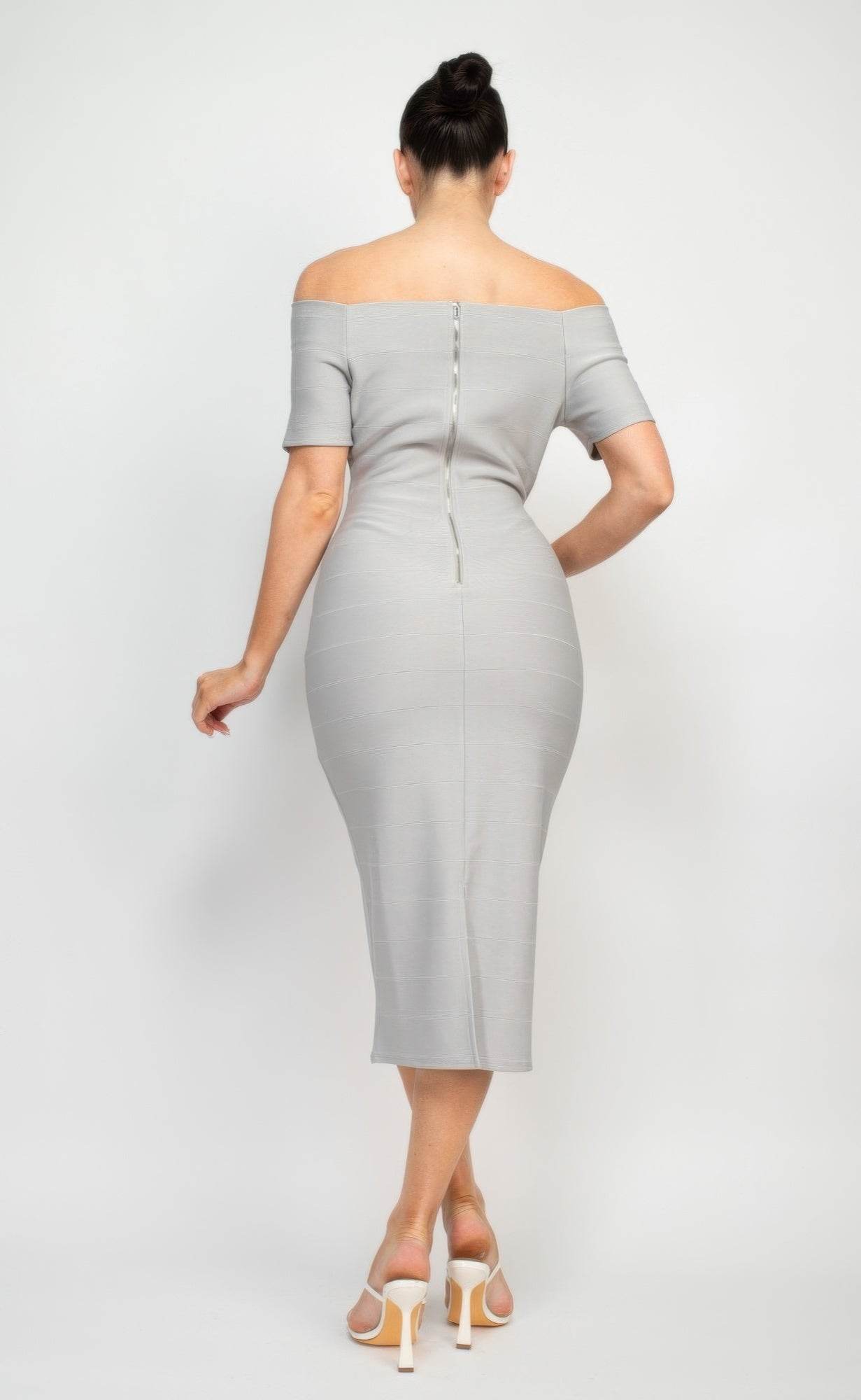 Off Shoulder Zippered Bodycon Dress - LLR Chic