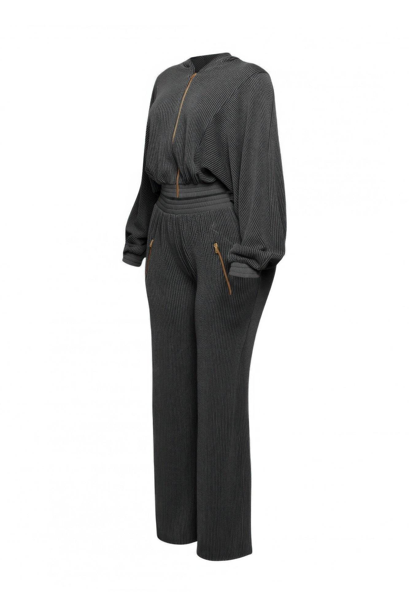 Zipper Closure Hoodie Jacket & Pants Set - LLR Chic