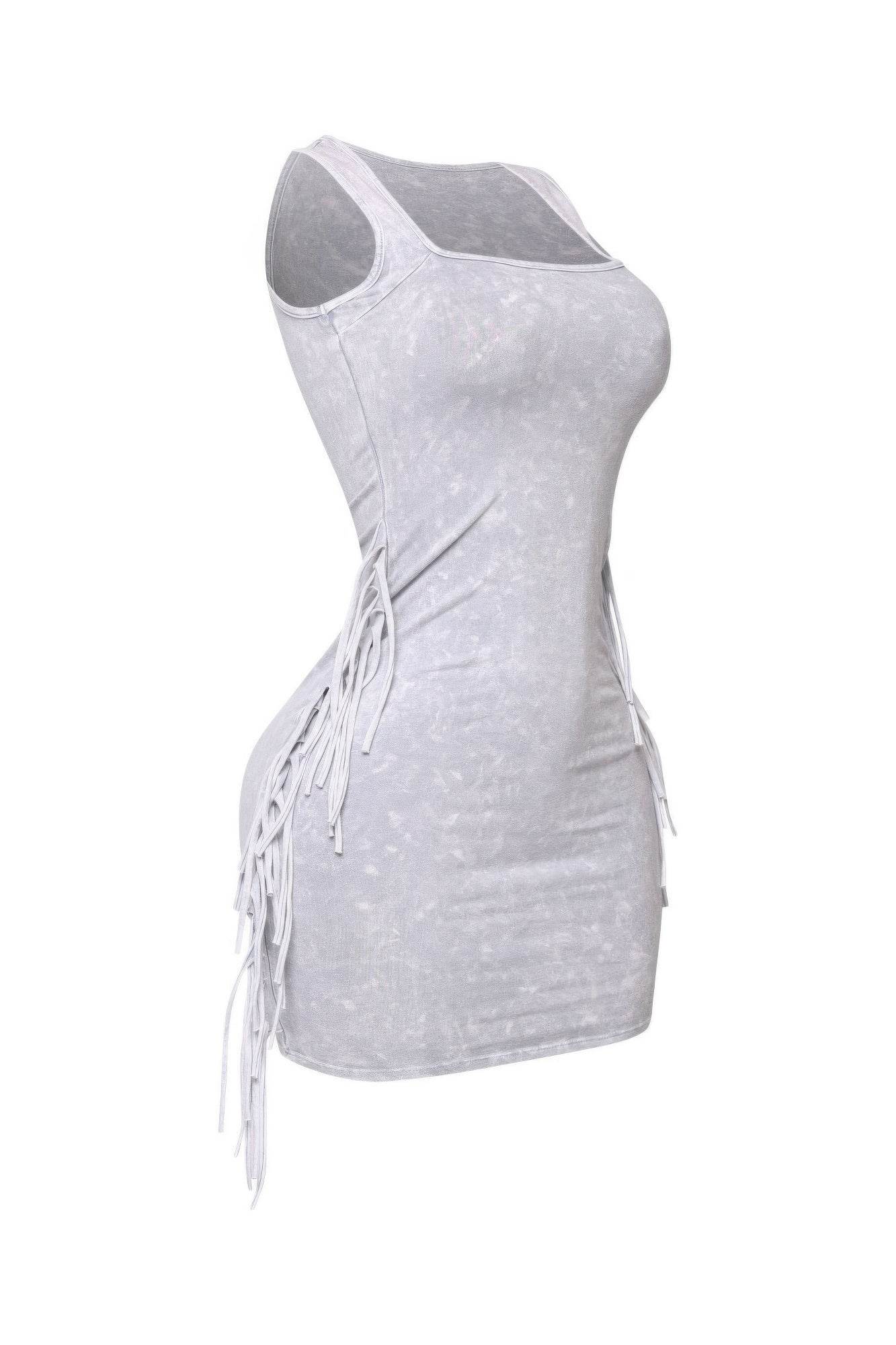 Mineral Washed Side Fringe Mini Dress - LLR Chic