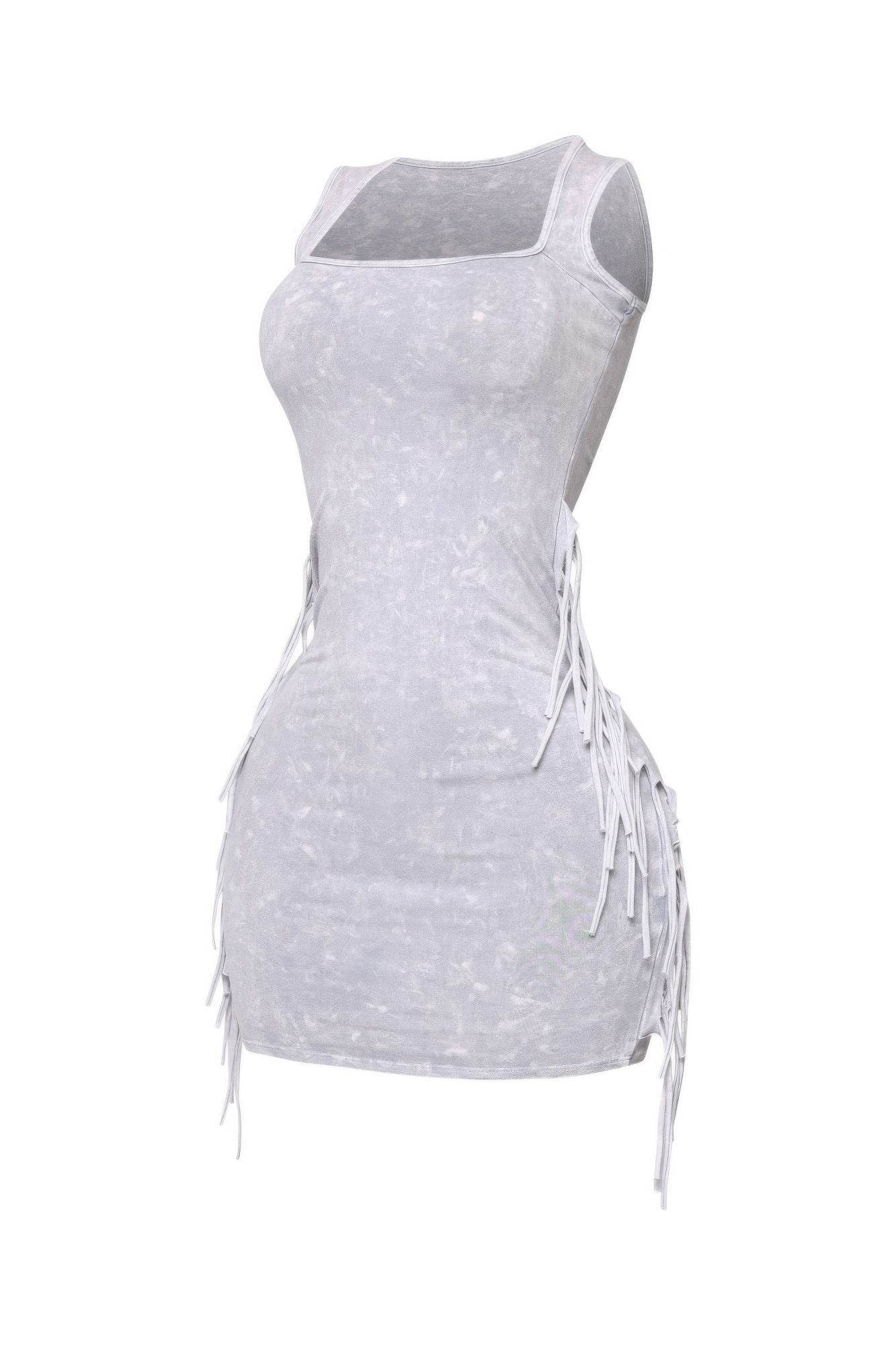 Mineral Washed Side Fringe Mini Dress - LLR Chic