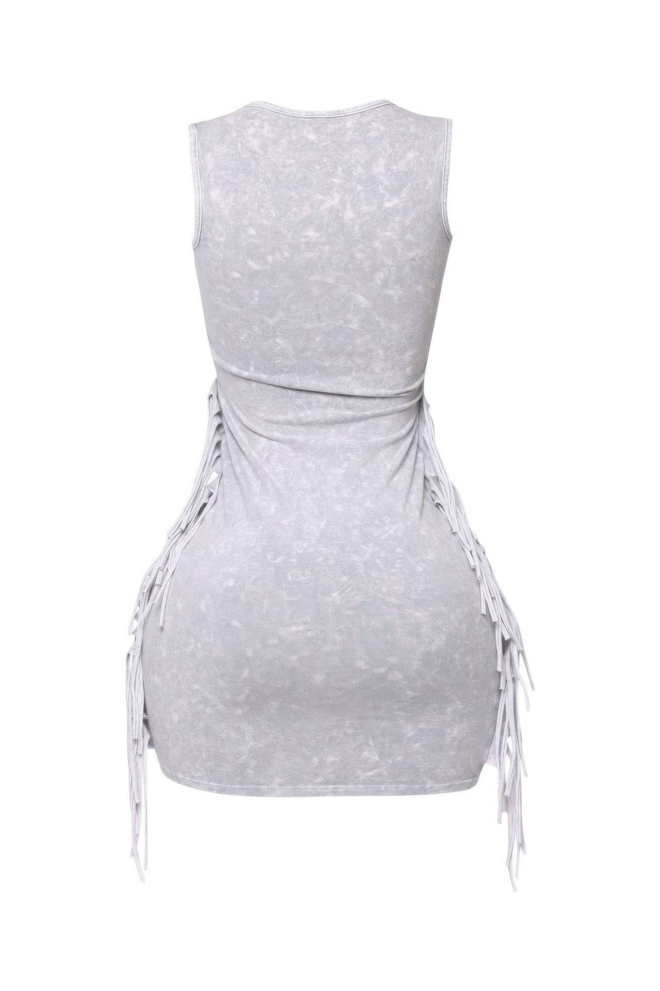 Mineral Washed Side Fringe Mini Dress - LLR Chic