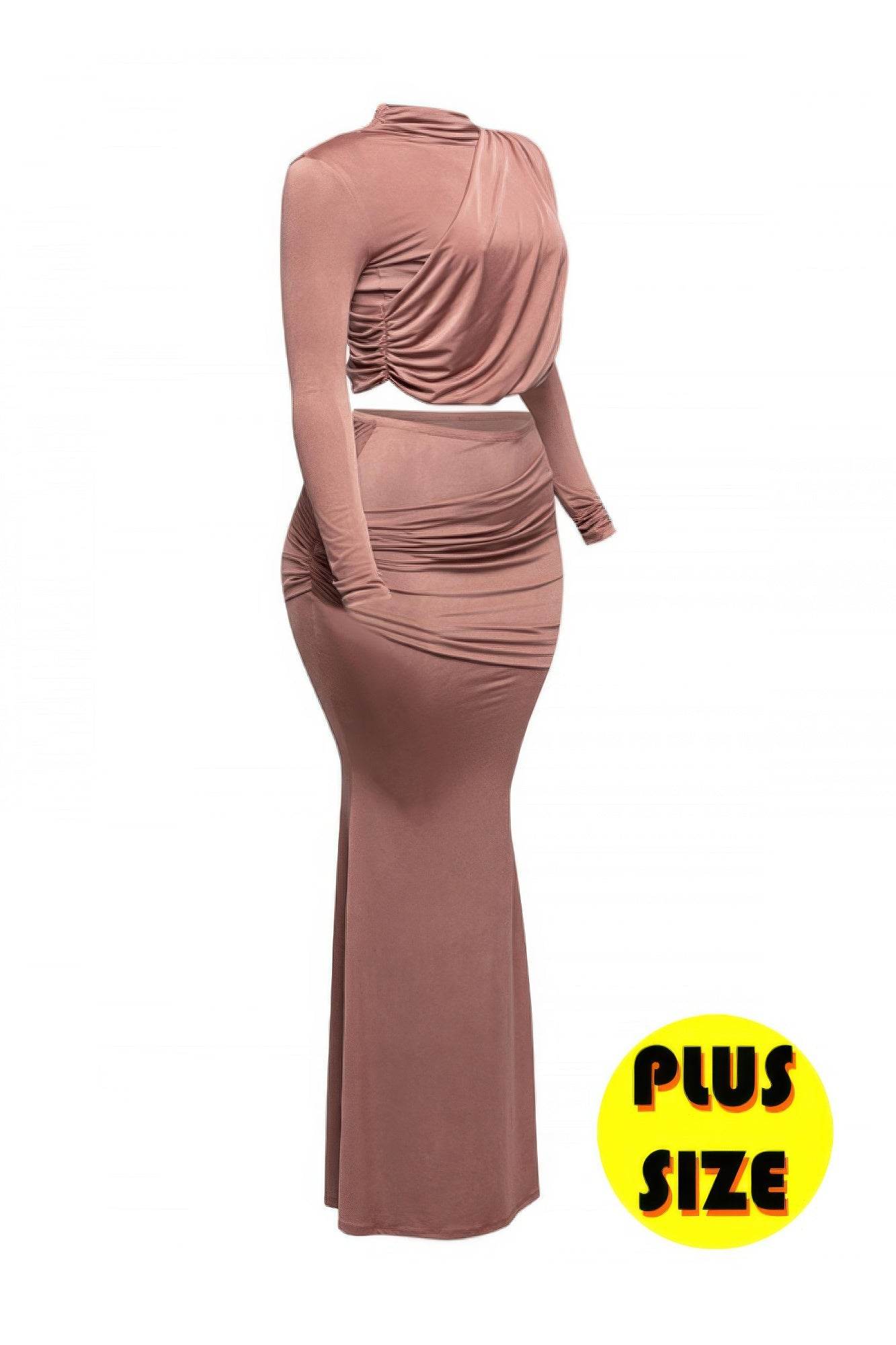 Plus Size Shirring Detailed Top & Long Skirt Set - LLR Chic