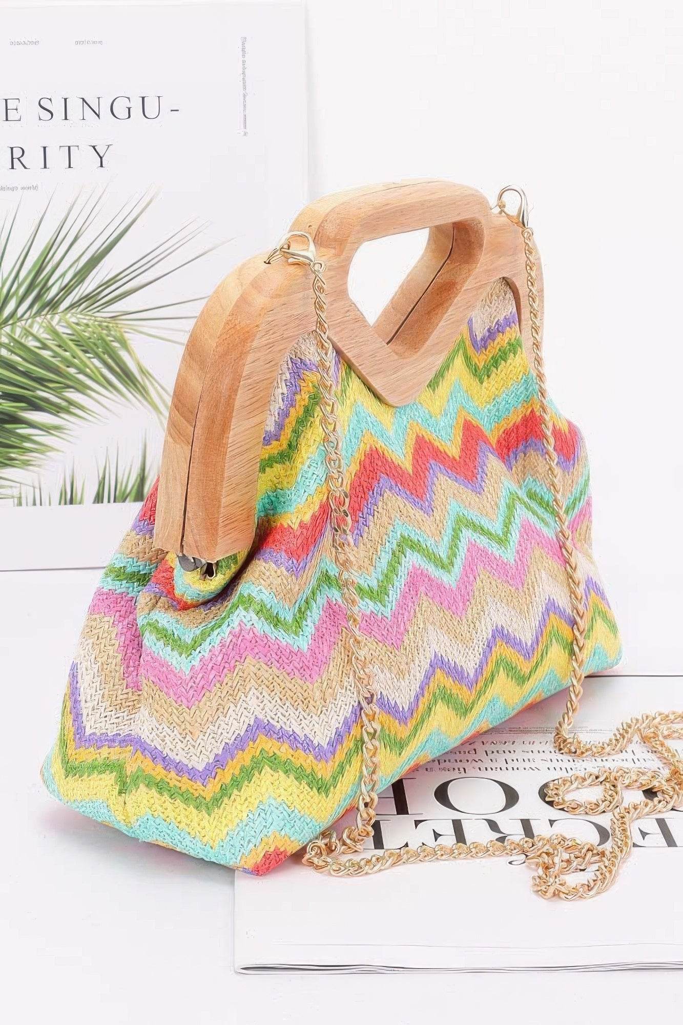 Faux Straw Wood Frame Clutch - LLR Chic