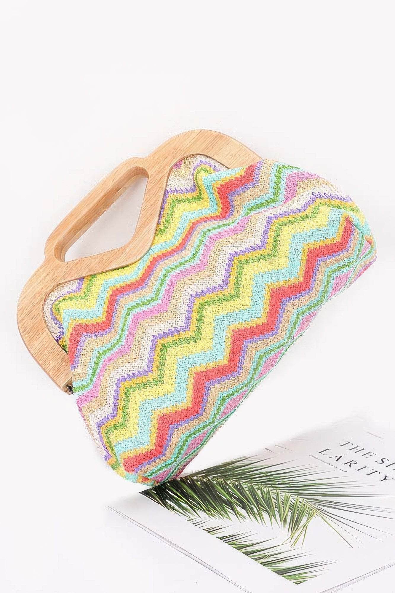 Faux Straw Wood Frame Clutch - LLR Chic