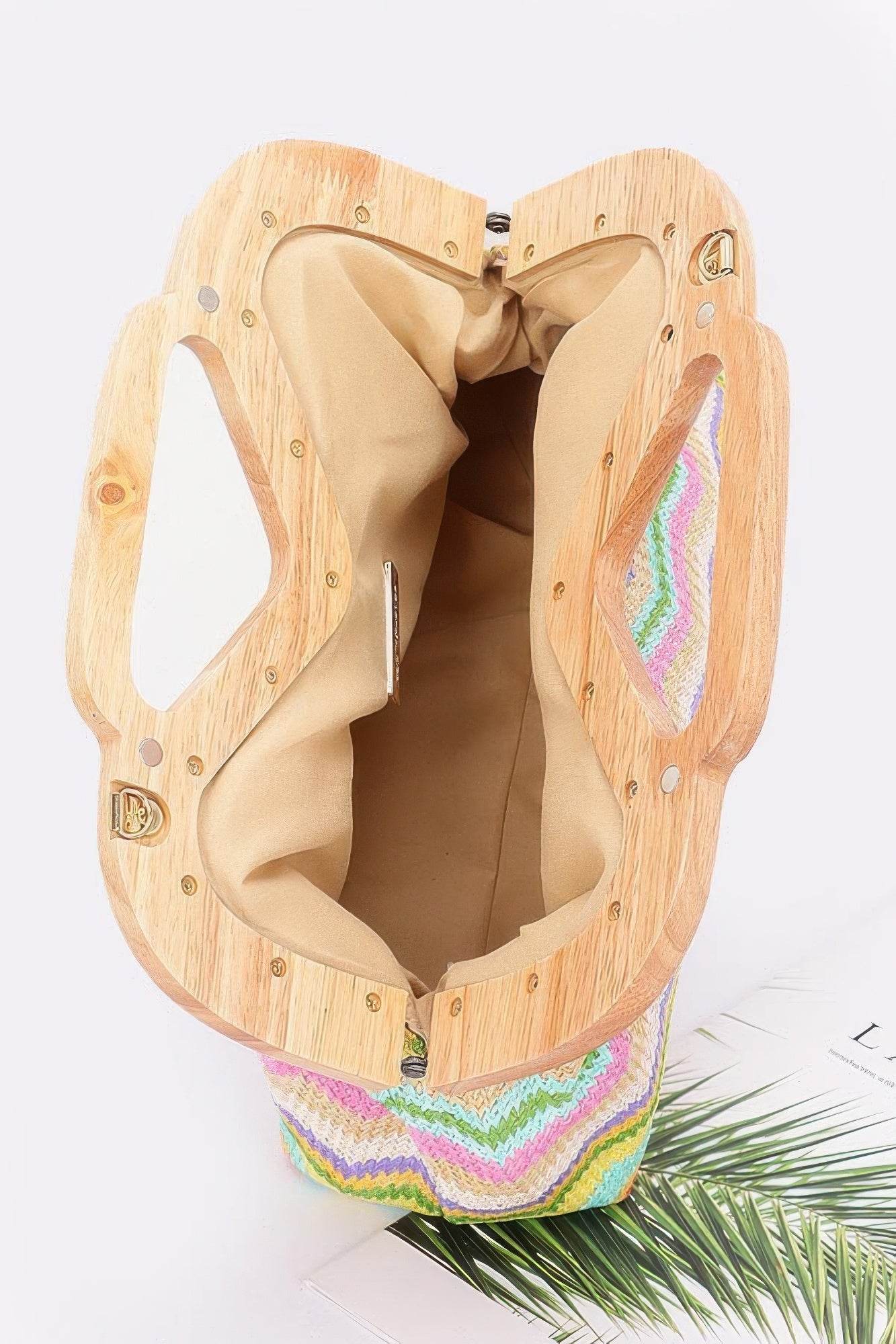 Faux Straw Wood Frame Clutch - LLR Chic
