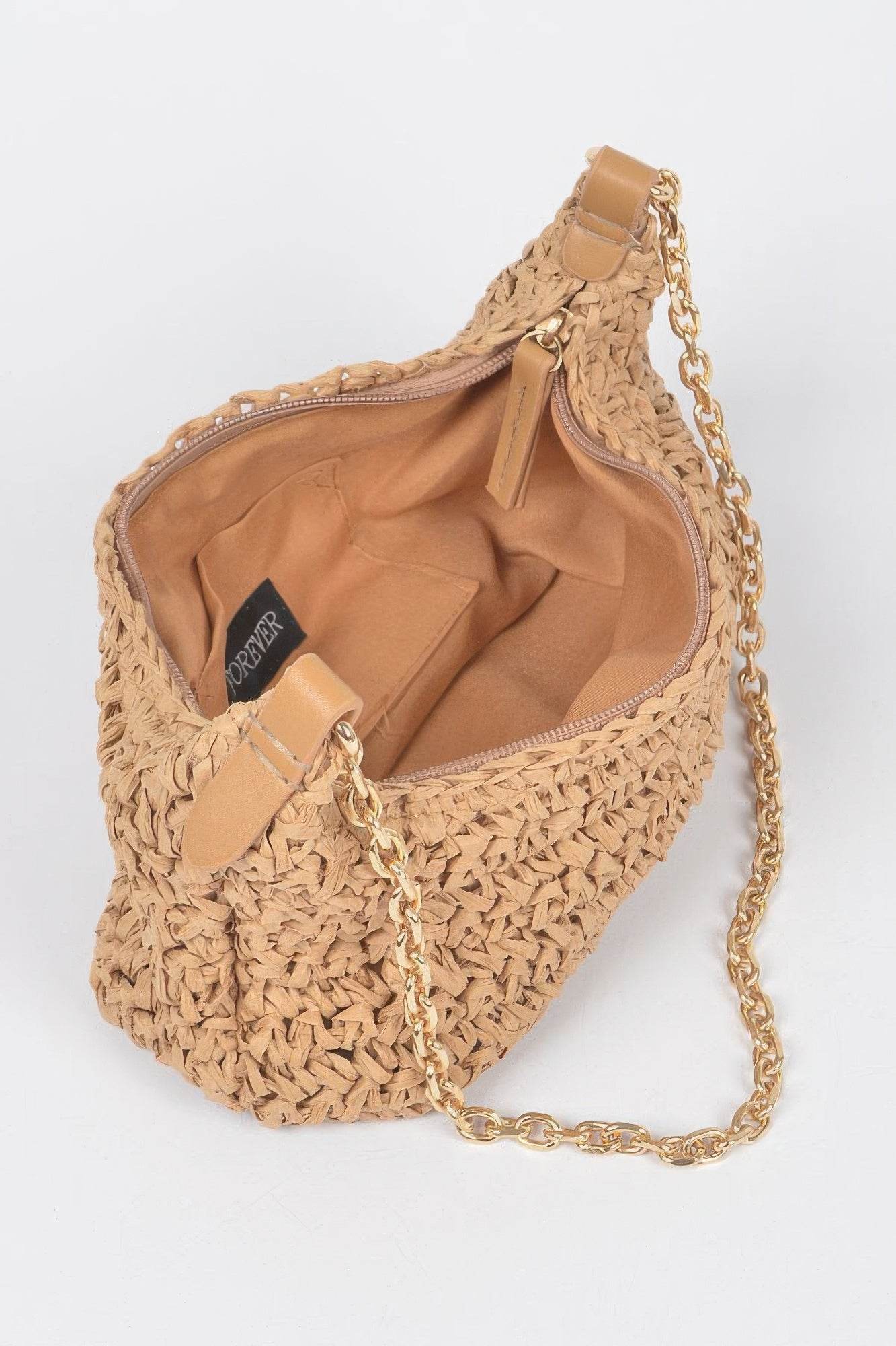 Faux Straw Zip Chain Shoulder Clutch - LLR Chic